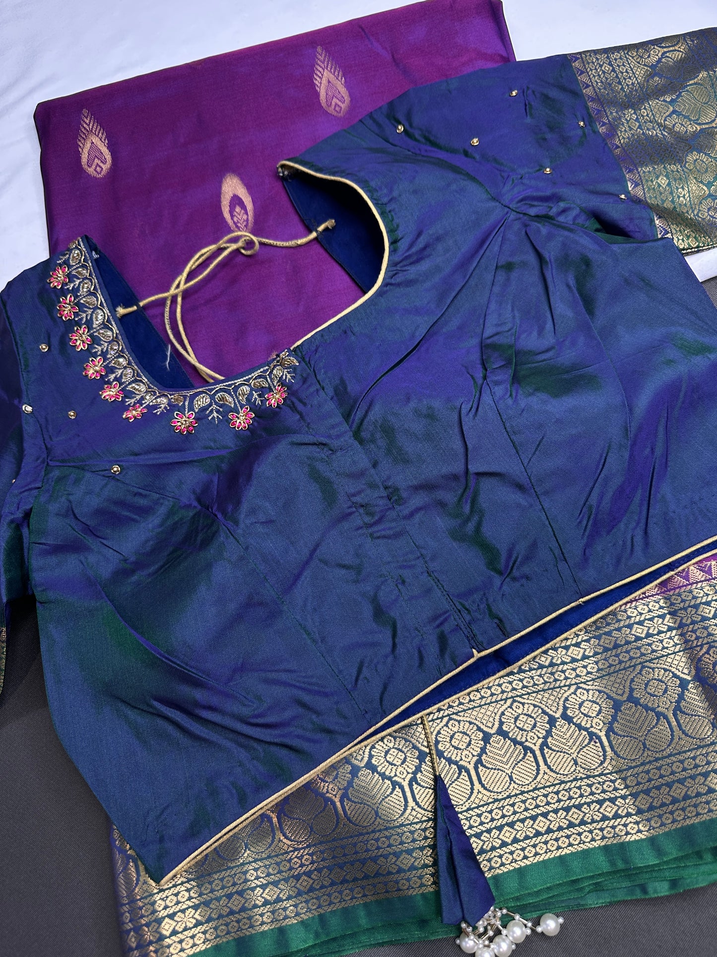 Kanchi Light Weight Semi Silk Purple Green  Saree - 