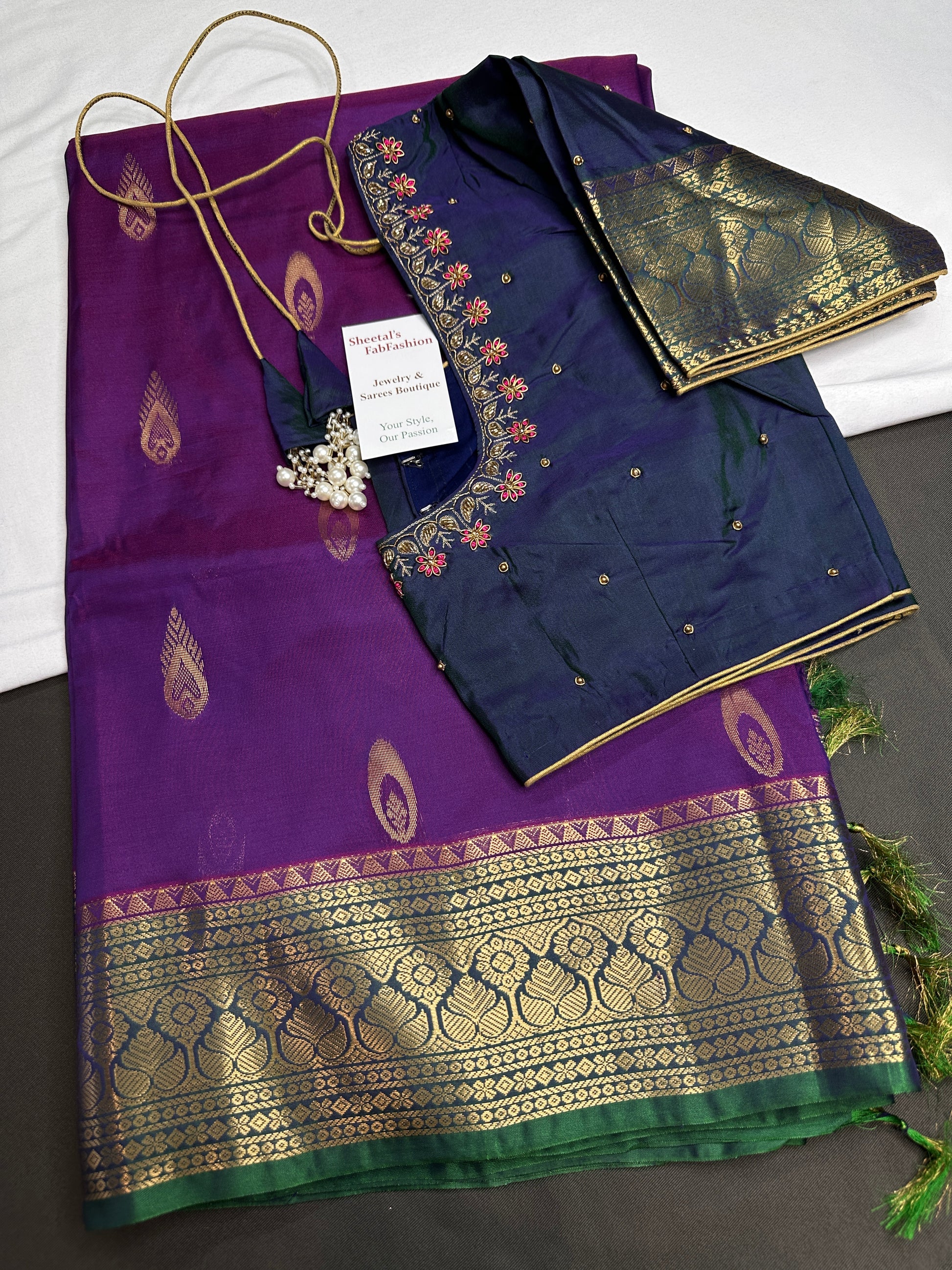 Kanchi Light Weight Semi Silk Purple Green  Saree - 