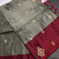Grey Red Kanchi Handloom Pure Silk  Saree - 