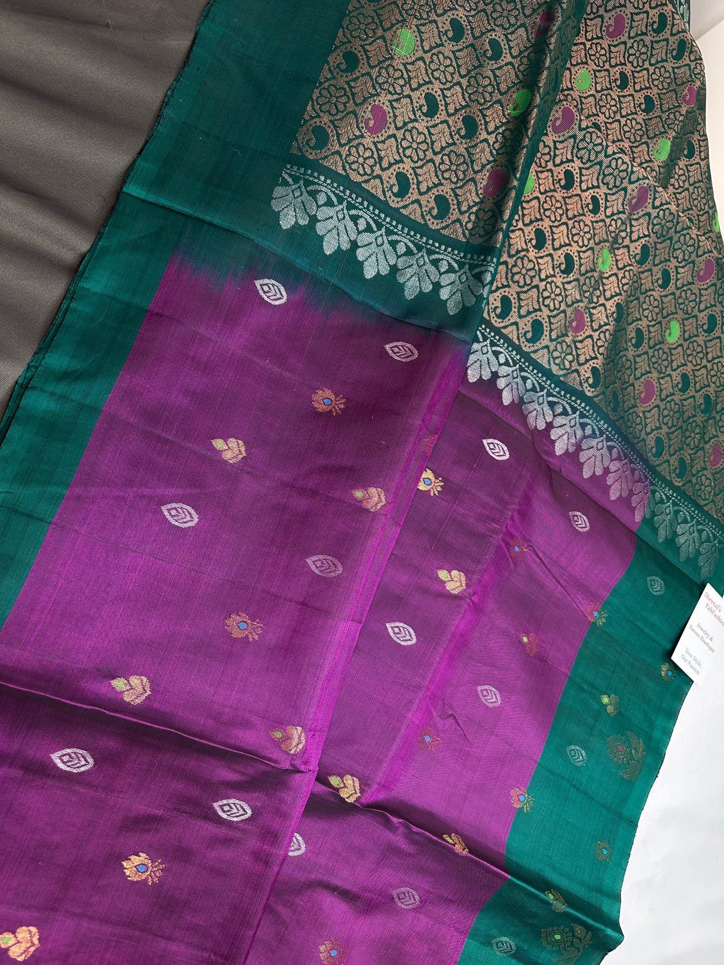 Purple Green Kanchi Handloom Pure Silk  Saree - 