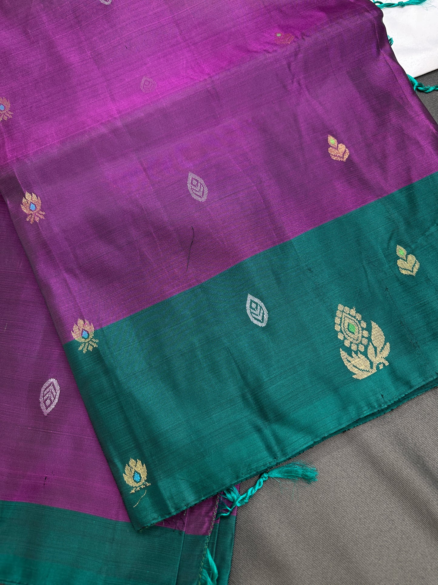 Purple Green Kanchi Handloom Pure Silk  Saree - 
