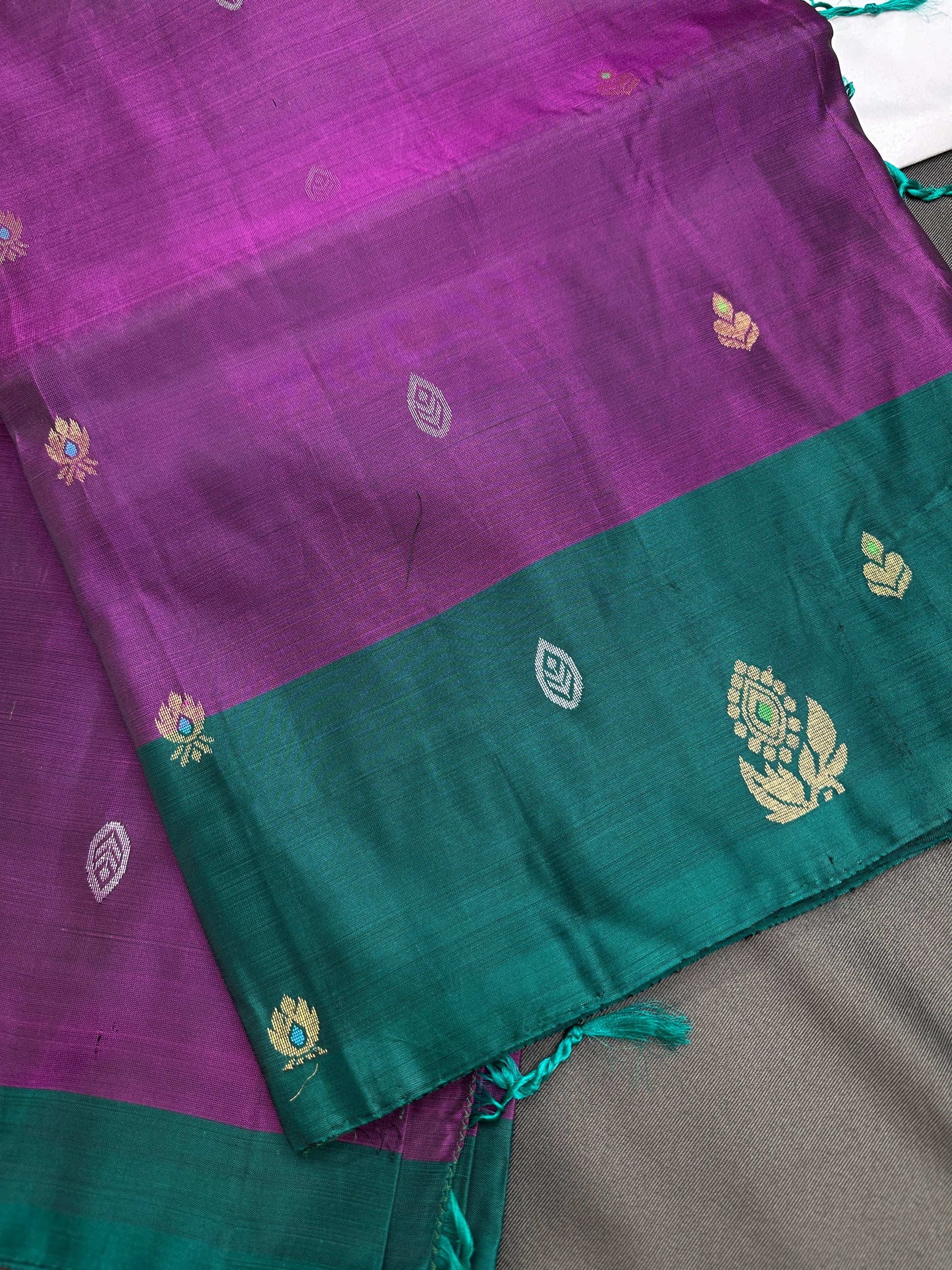 Purple Green Kanchi Handloom Pure Silk  Saree - 