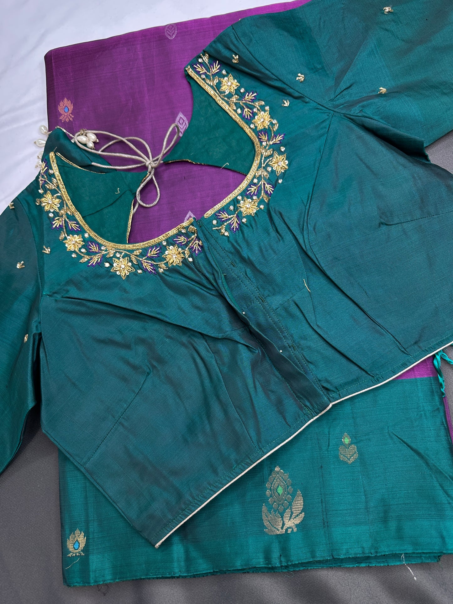 Purple Green Kanchi Handloom Pure Silk  Saree - 
