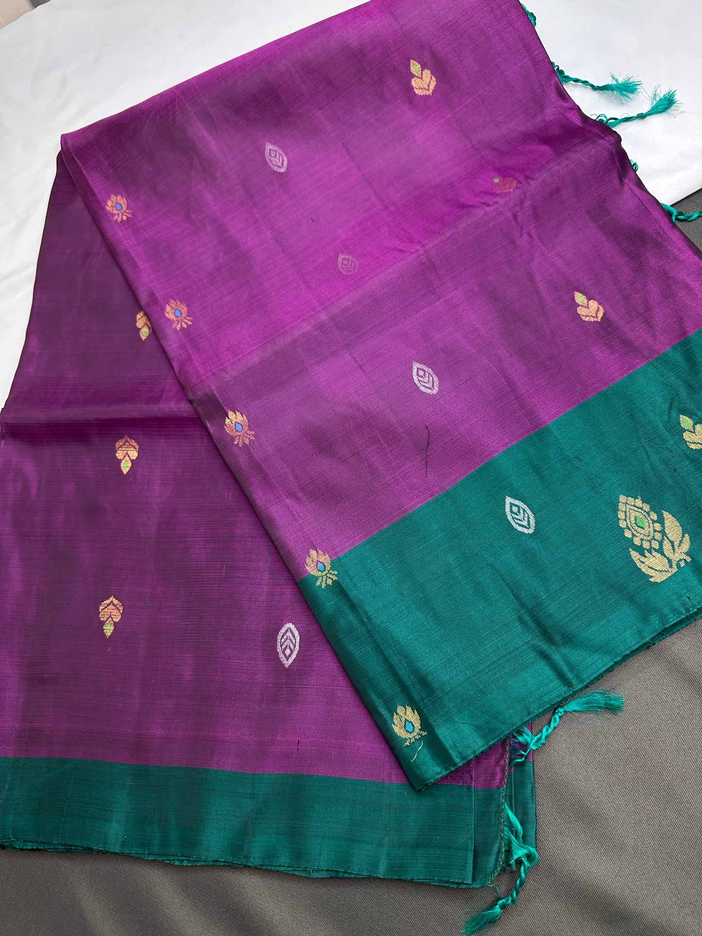 Purple Green Kanchi Handloom Pure Silk  Saree - 