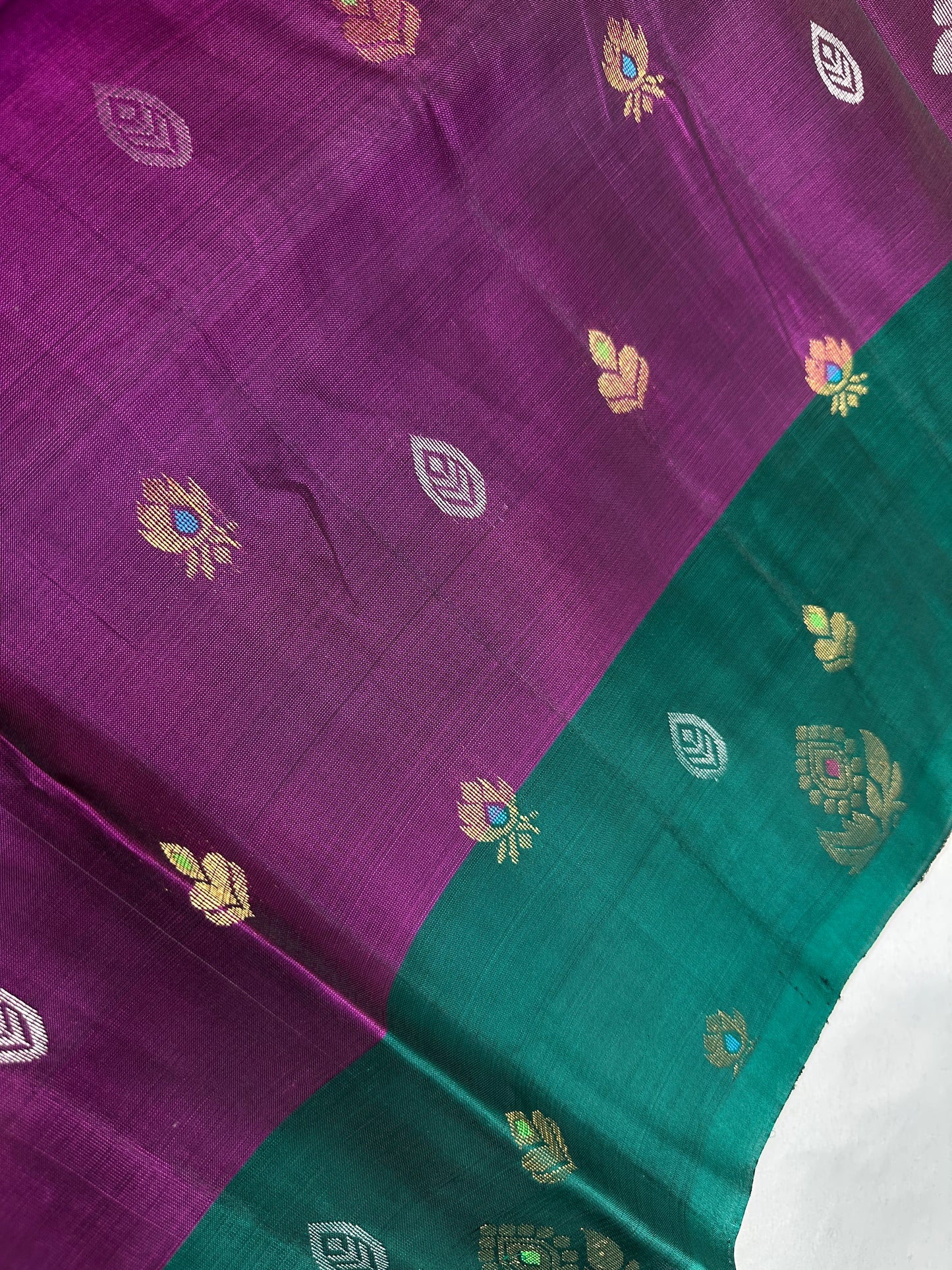 Purple Green Kanchi Handloom Pure Silk  Saree - 