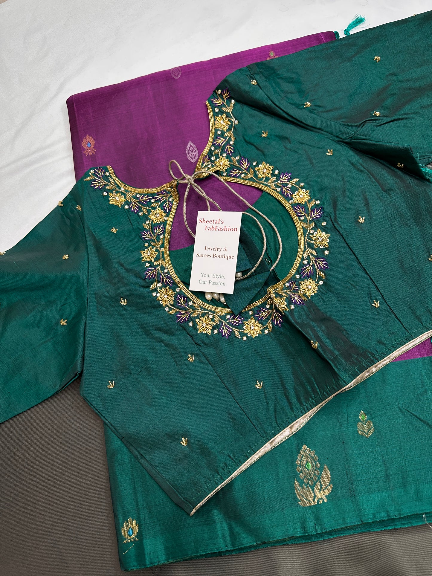Purple Green Kanchi Handloom Pure Silk  Saree - 