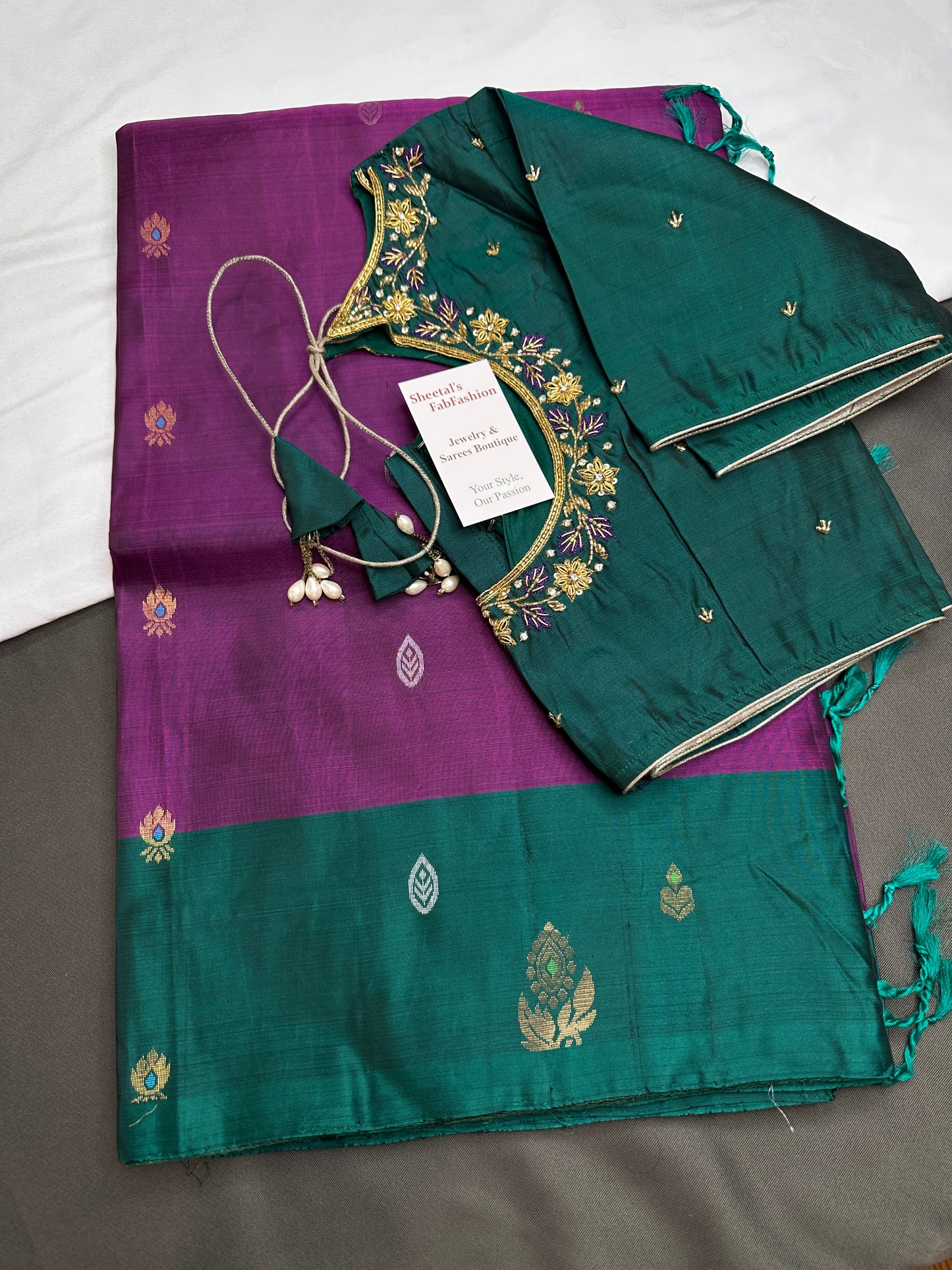 Purple Green Kanchi Handloom Pure Silk  Saree - 