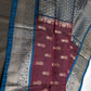 Plum Blue Light Weight Kanchi Soft Handloom Silk  Saree - 