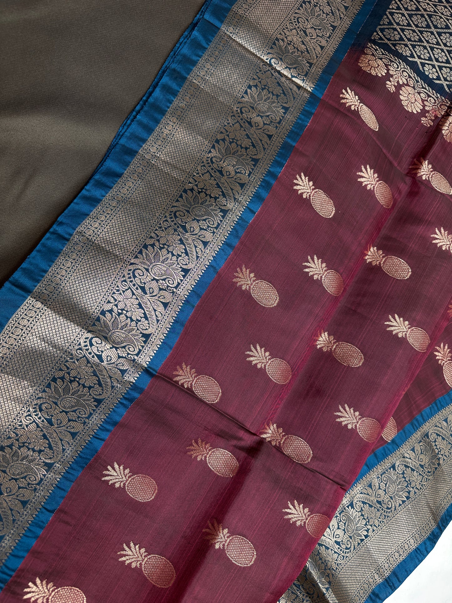 Plum Blue Light Weight Kanchi Soft Handloom Silk  Saree - 
