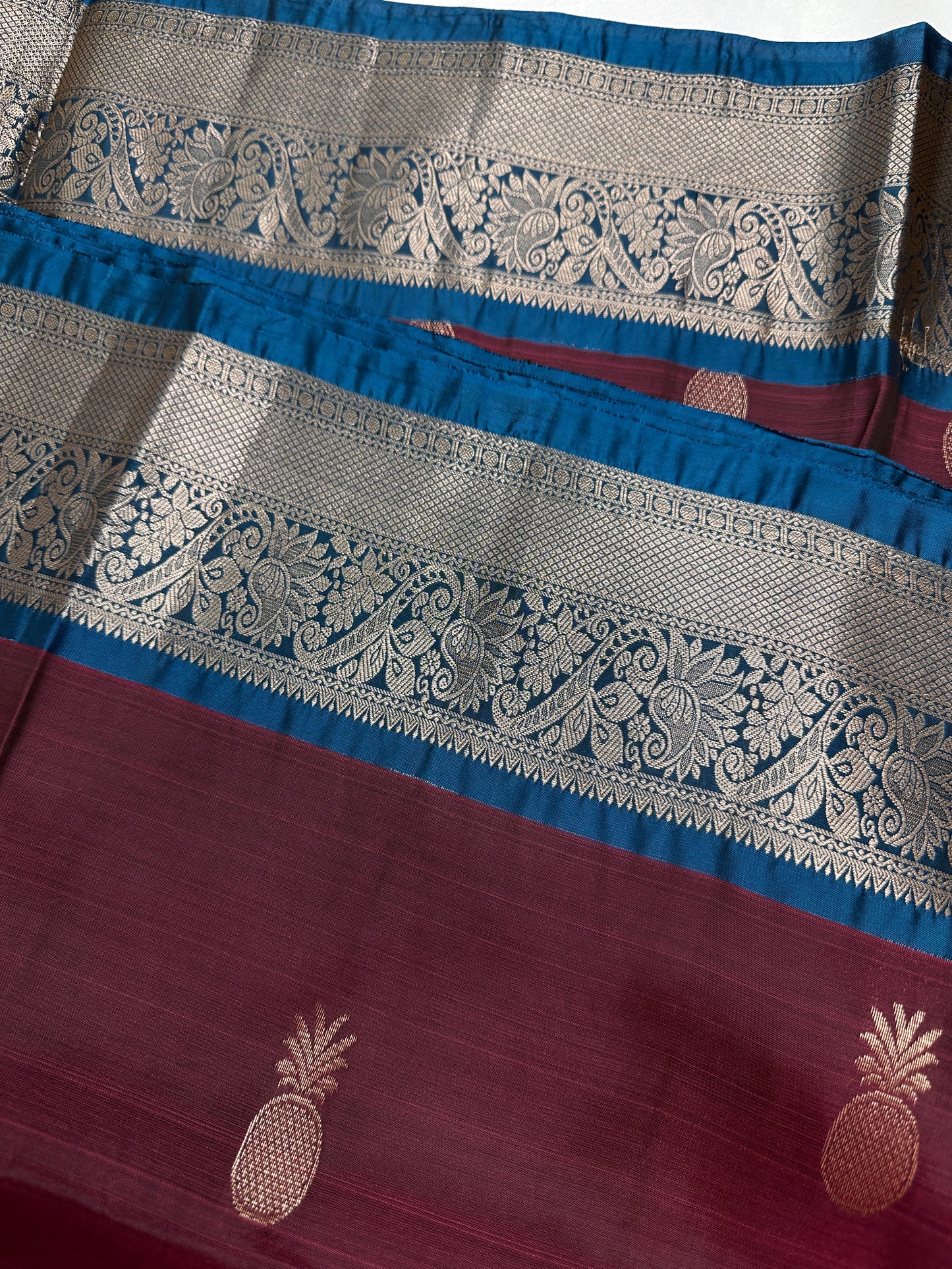 Plum Blue Light Weight Kanchi Soft Handloom Silk  Saree - 