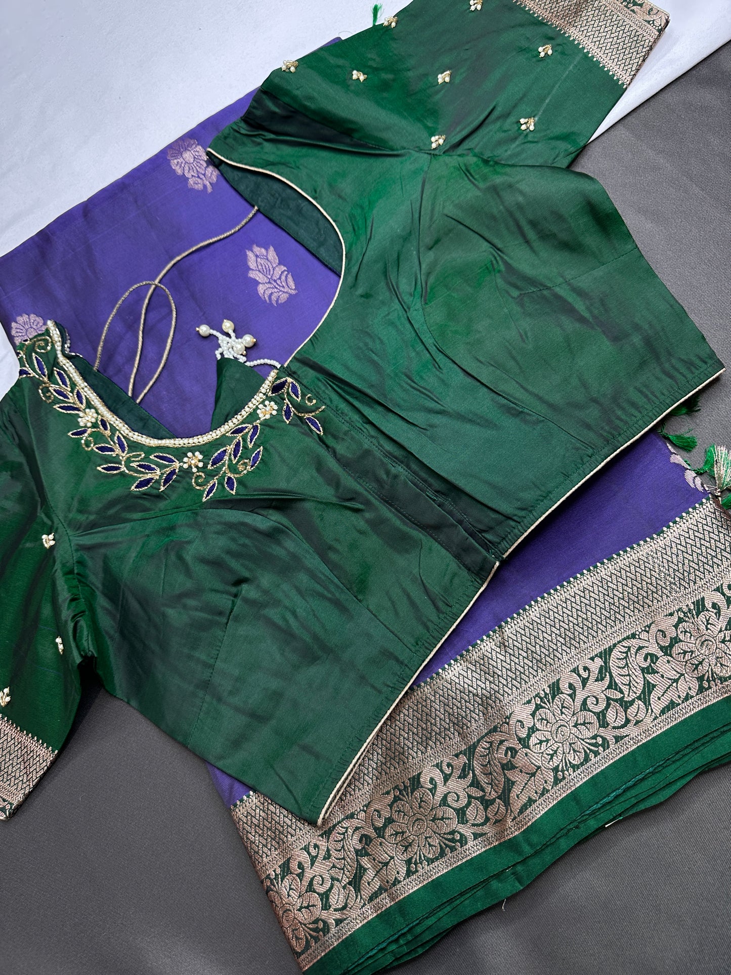 Blue Green Light Weight Kanchi Soft Handloom Silk  Saree - 