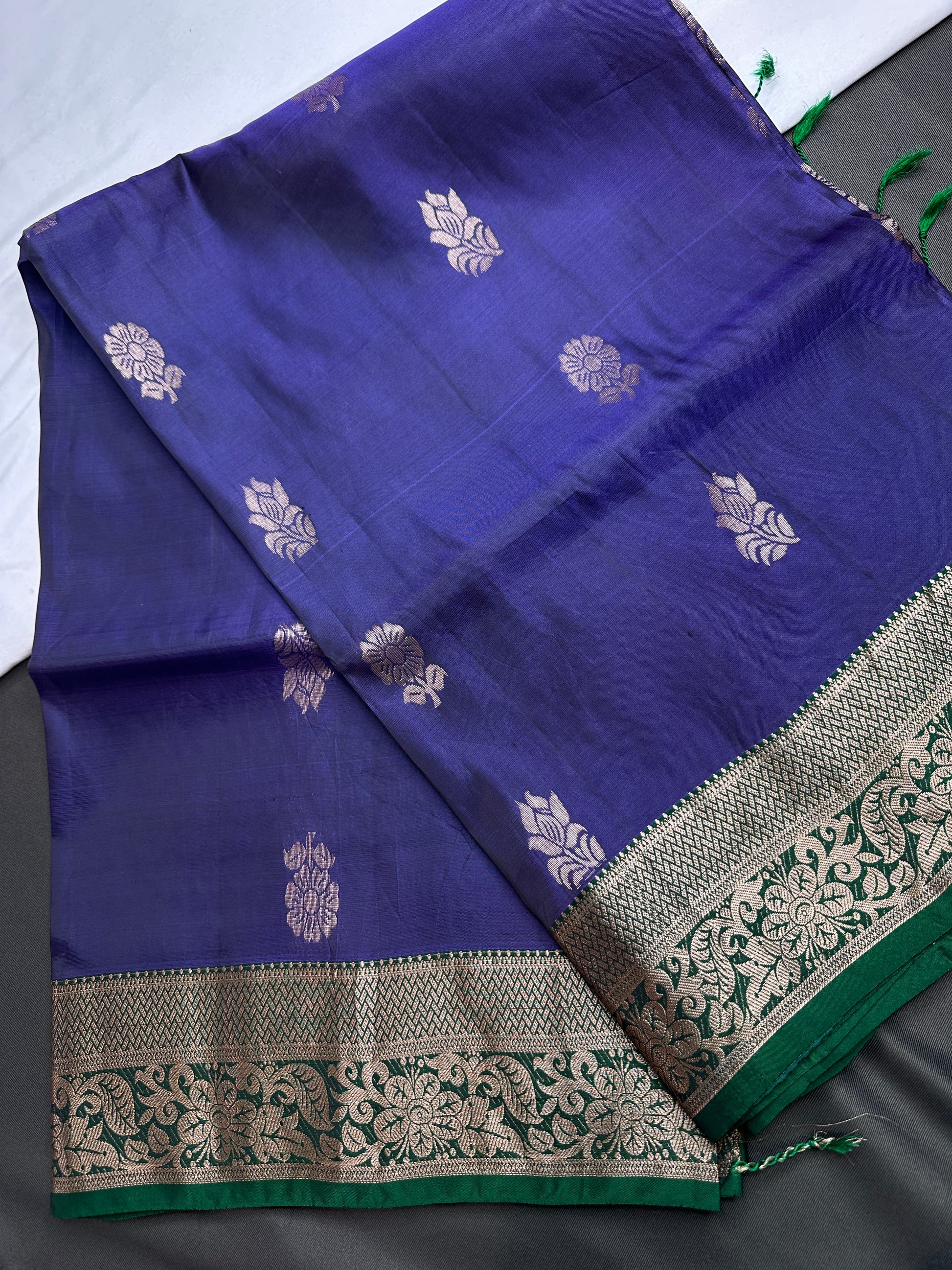 Blue Green Light Weight Kanchi Soft Handloom Silk  Saree - 