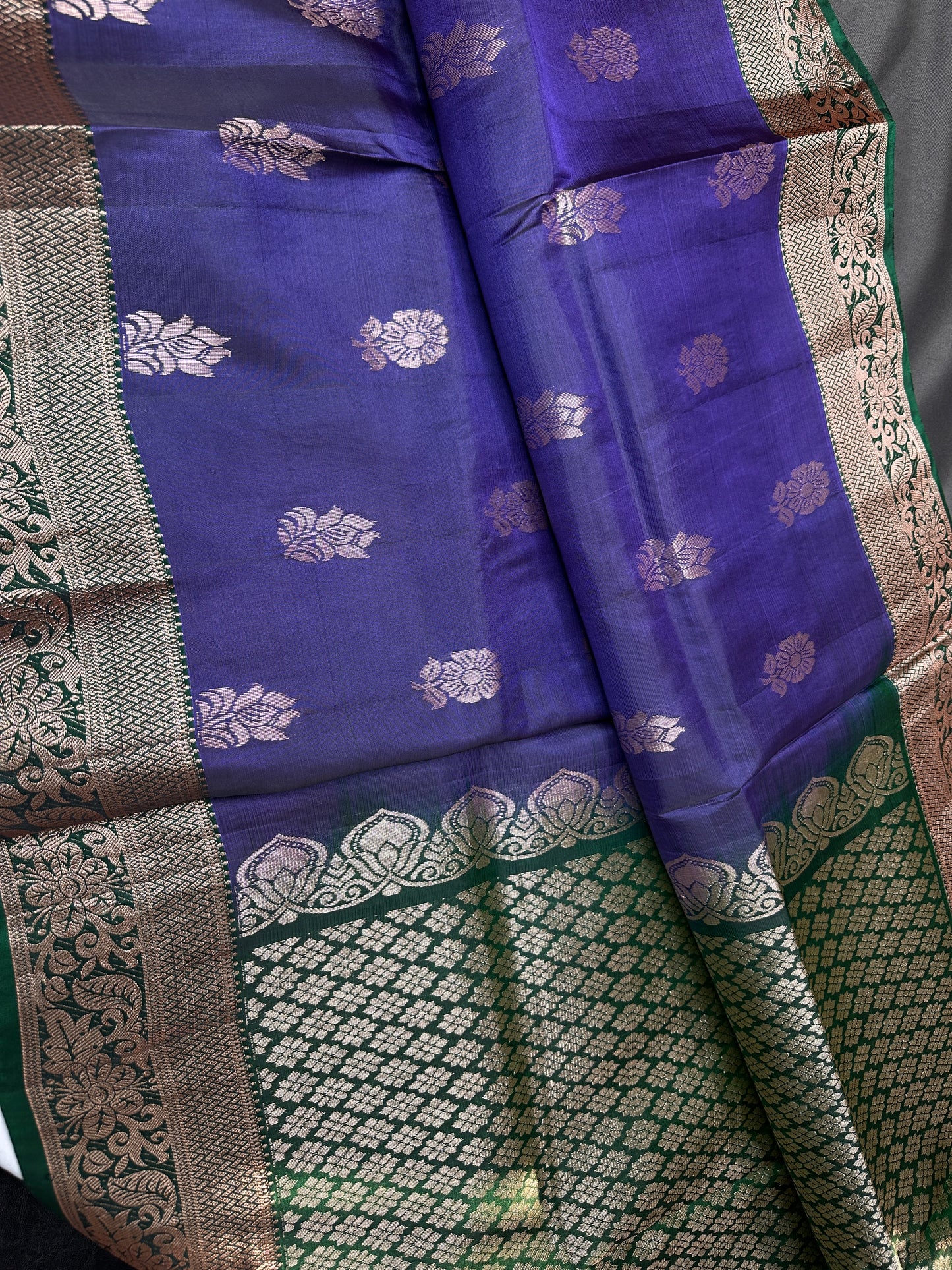 Blue Green Light Weight Kanchi Soft Handloom Silk  Saree - 