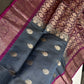 Grey Magenta Light Weight Kanchi Soft Handloom Silk  Saree - 