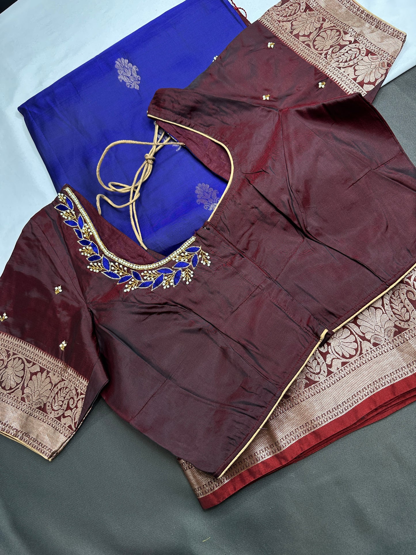Blue Maroon Light Weight Kanchi Soft Handloom Silk  Saree - 