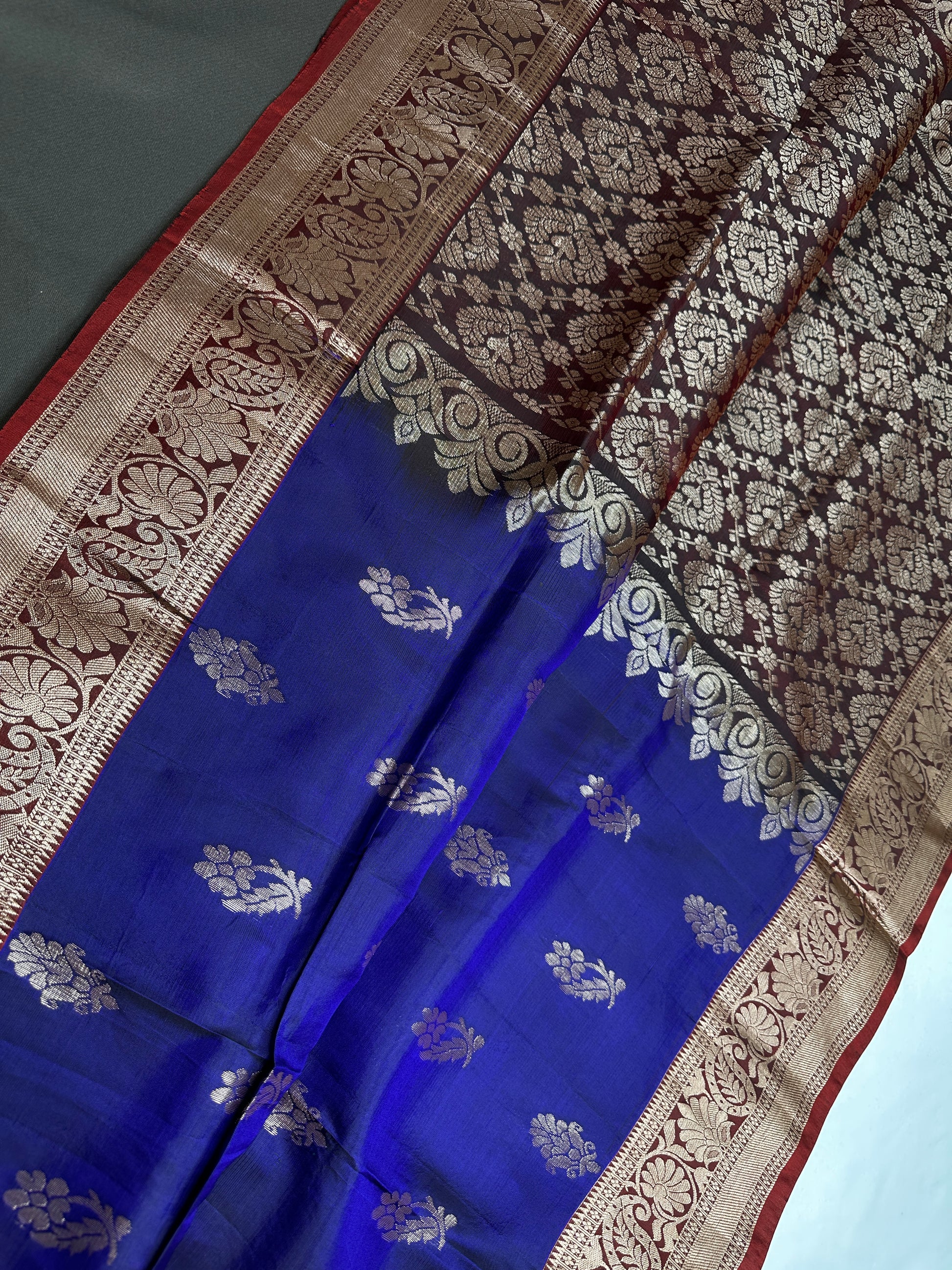 Blue Maroon Light Weight Kanchi Soft Handloom Silk  Saree - 