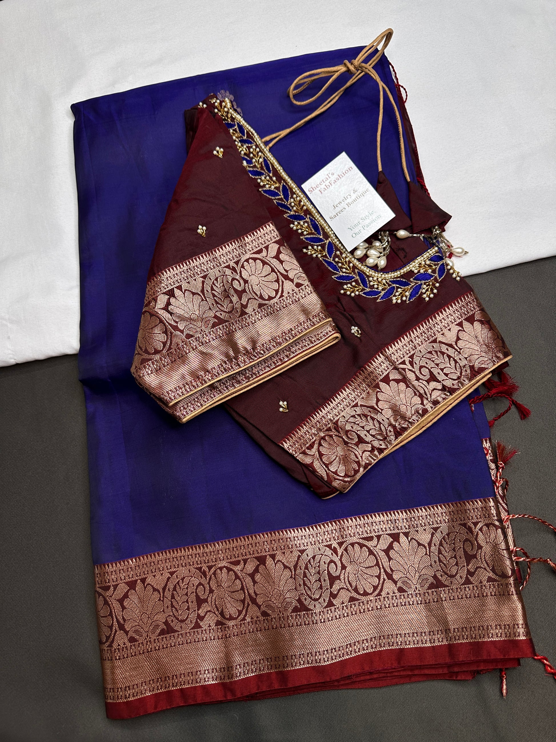 Blue Maroon Light Weight Kanchi Soft Handloom Silk  Saree - 