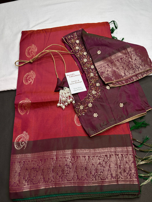 Magenta Pink Light Weight Kanchi Soft Handloom Silk  Saree - 