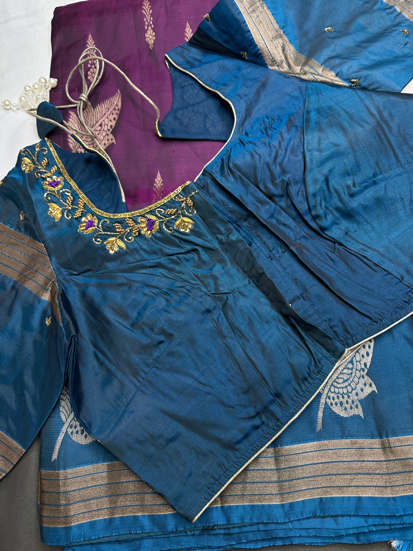 Purple Blue Light Weight Kanchi Soft Silk  Saree - 