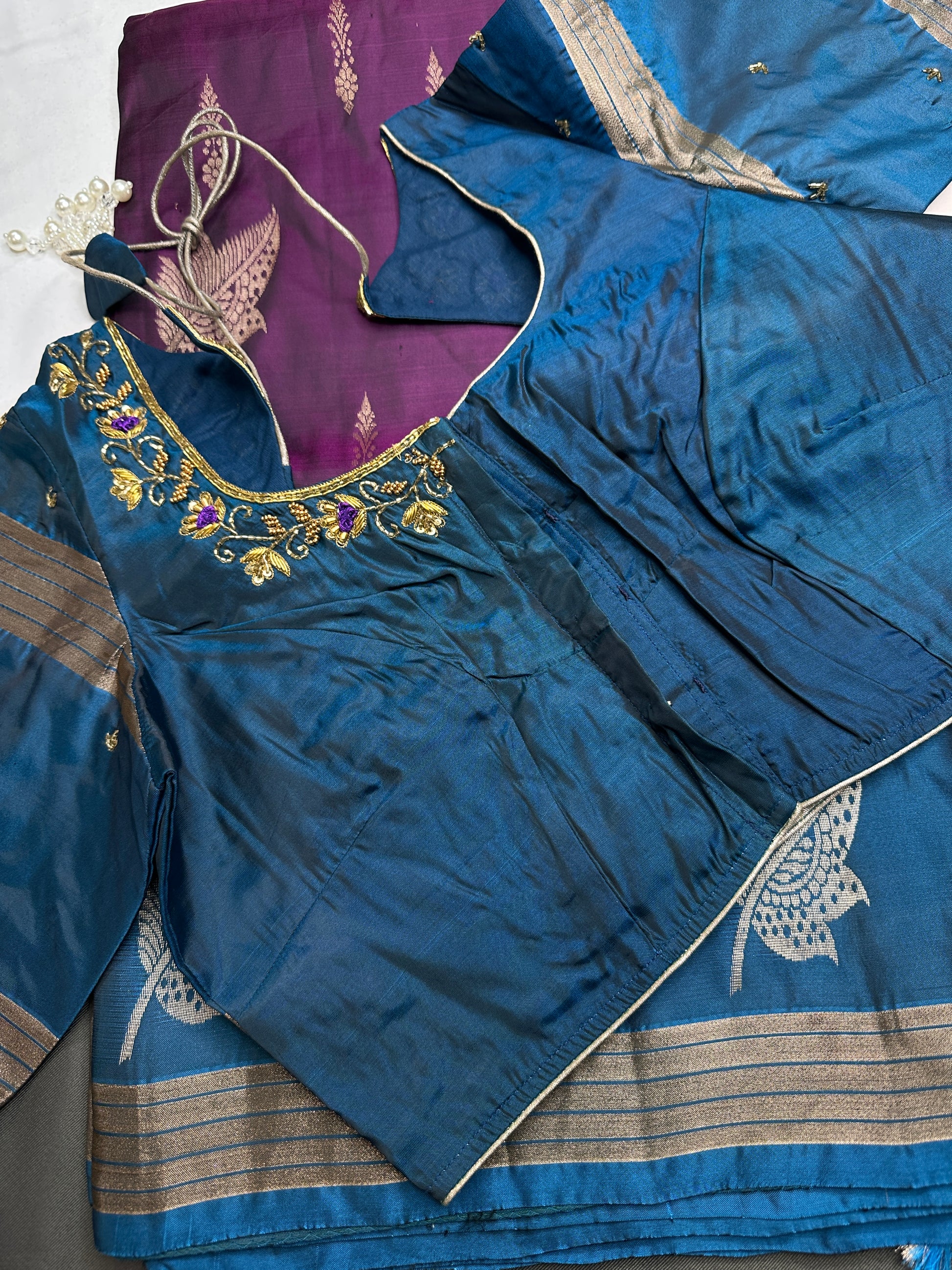 Purple Blue Light Weight Kanchi Soft Silk  Saree - 