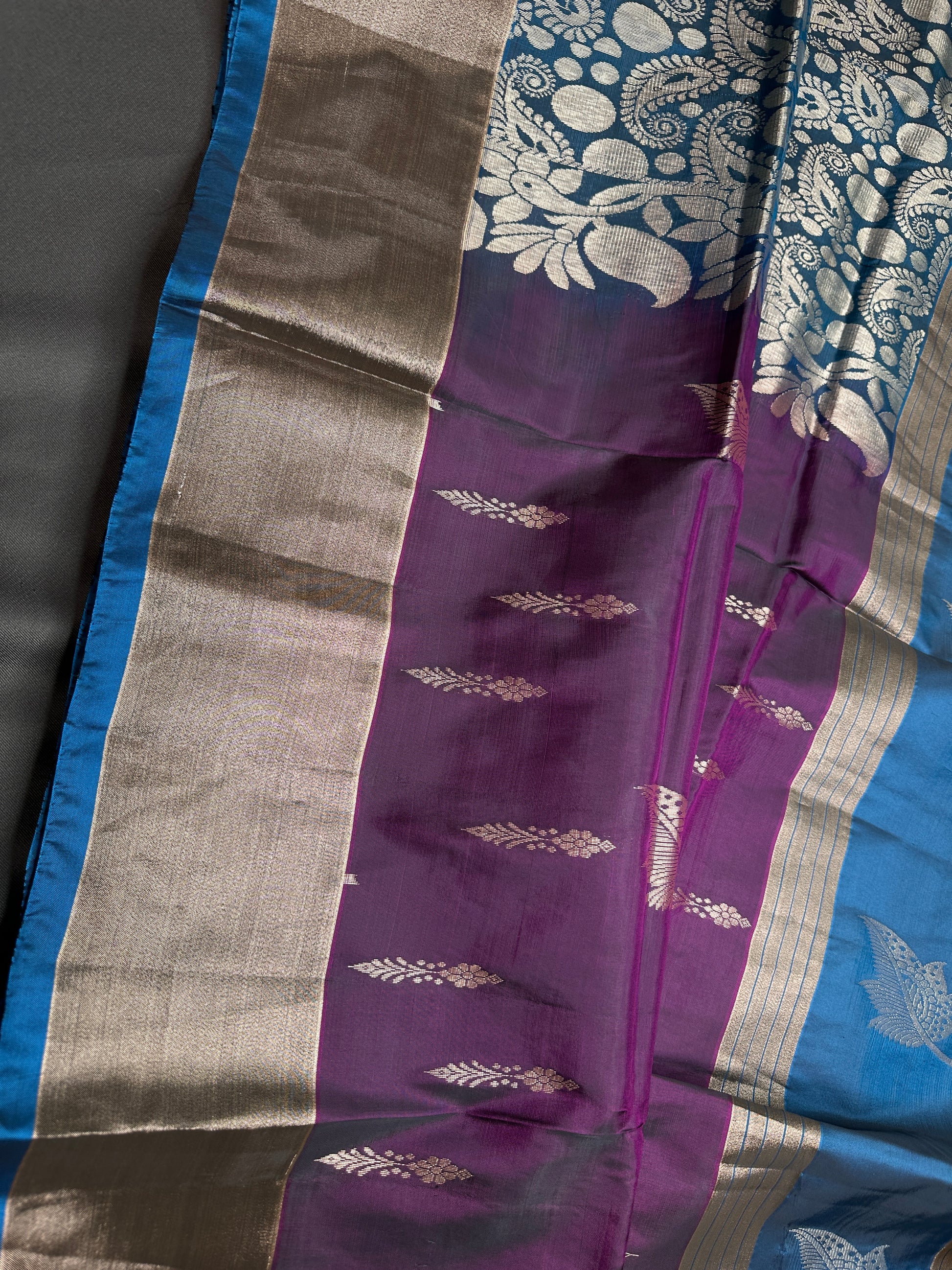 Purple Blue Light Weight Kanchi Soft Silk  Saree - 
