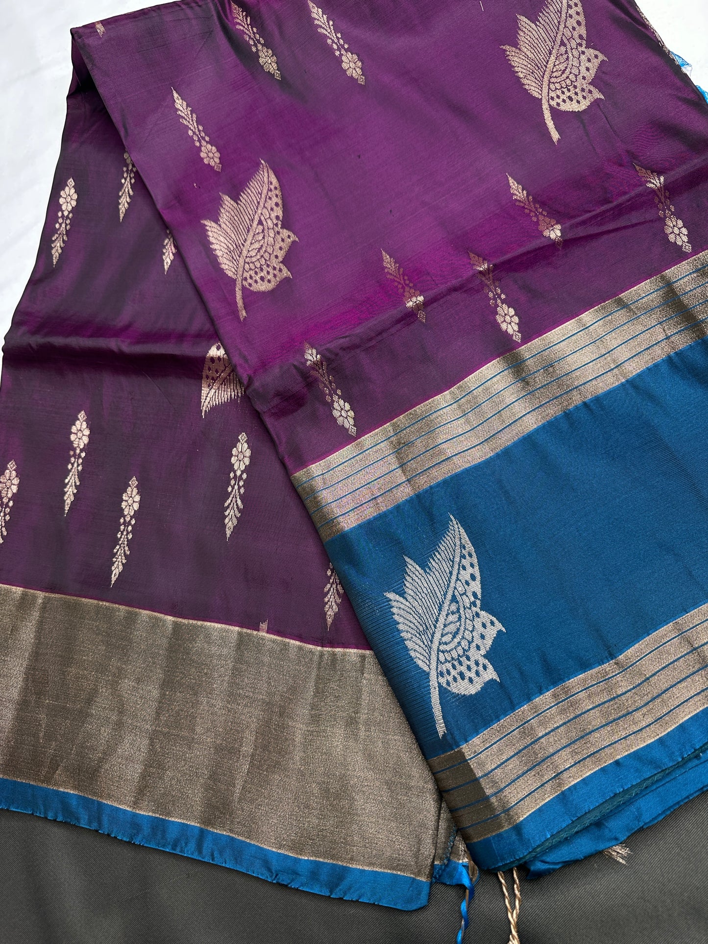 Purple Blue Light Weight Kanchi Soft Silk  Saree - 