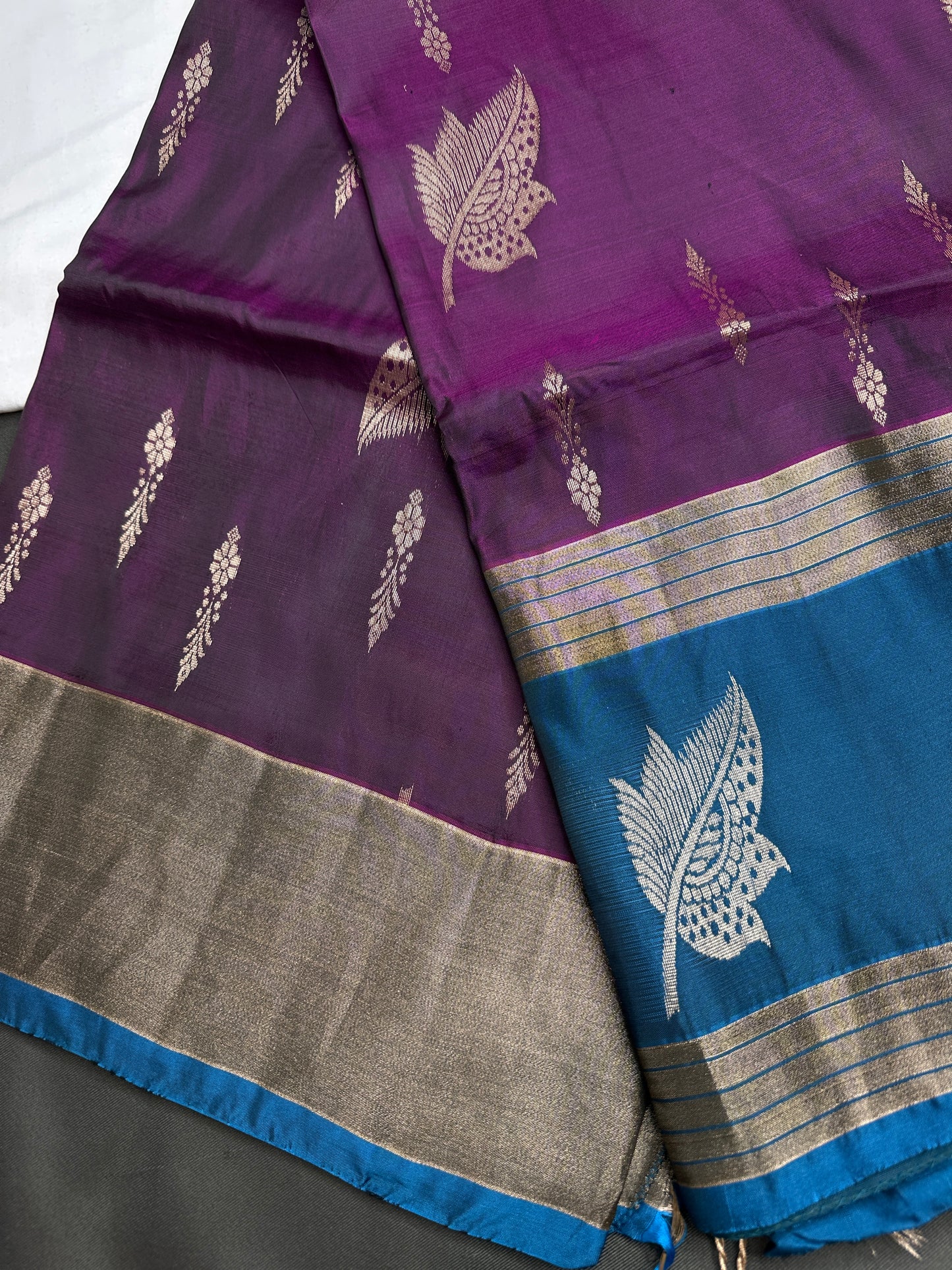 Purple Blue Light Weight Kanchi Soft Silk  Saree - 