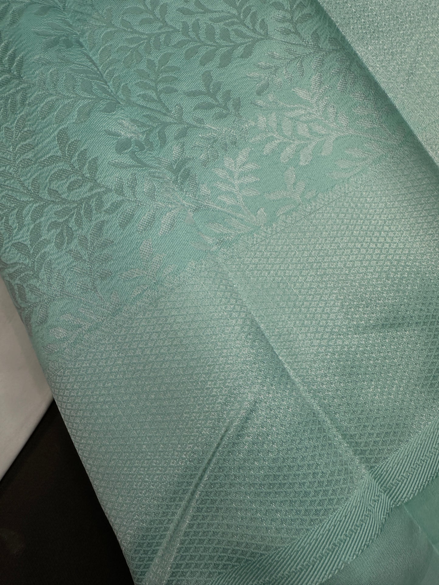 Seafoam Green Brocade Kanchi Light Weight Semi Silk Gifting Saree - 