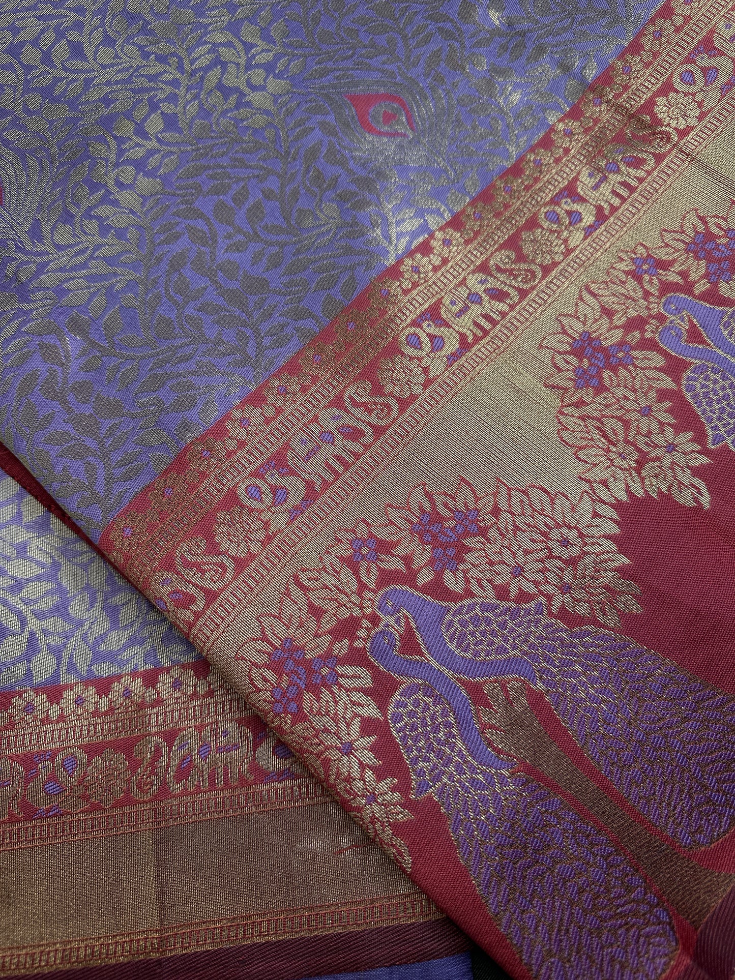 Purple Brocade Kanchi Light Weight Semi Silk Gifting Saree - 