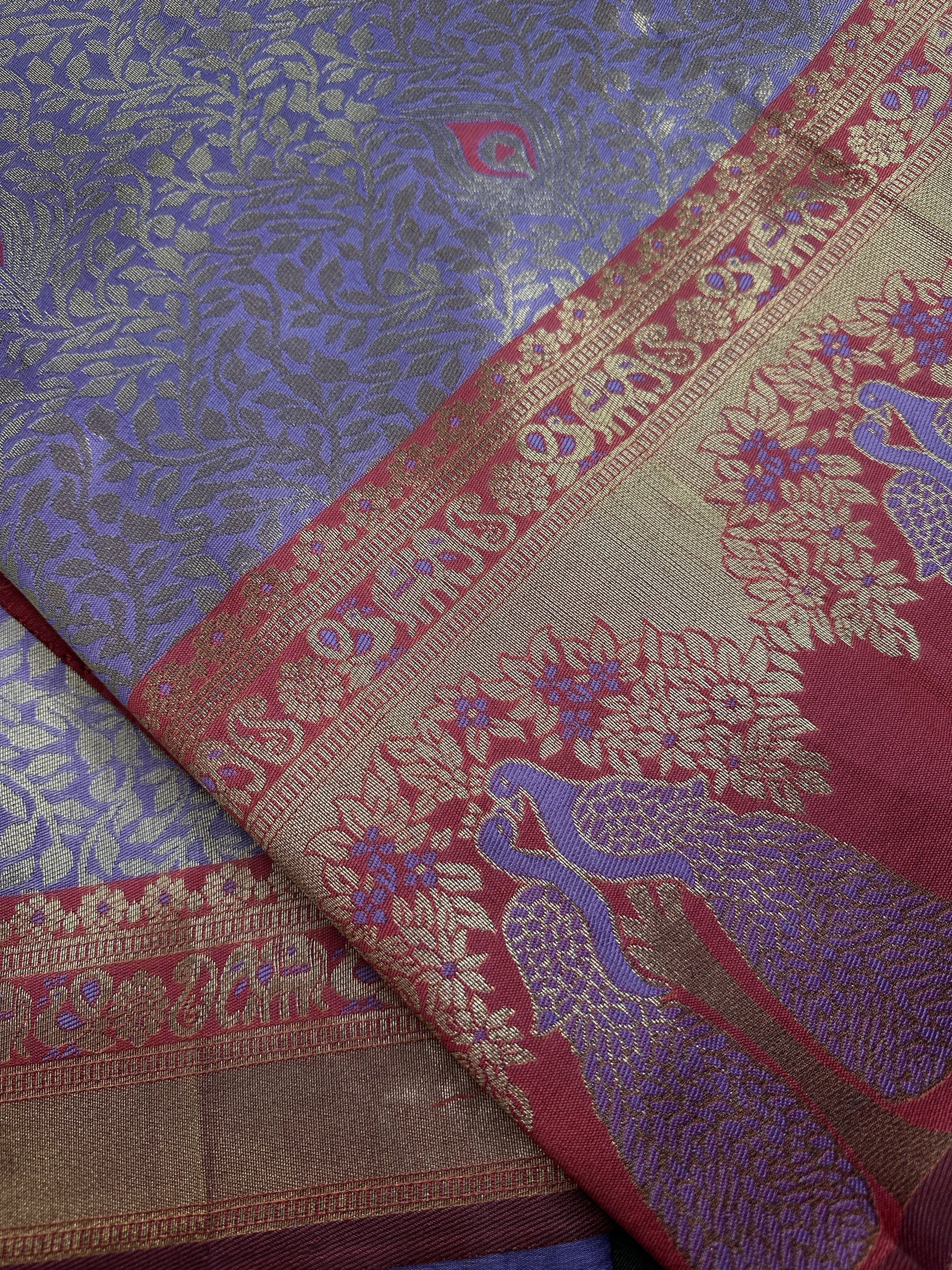 Purple Brocade Kanchi Light Weight Semi Silk Gifting Saree - 