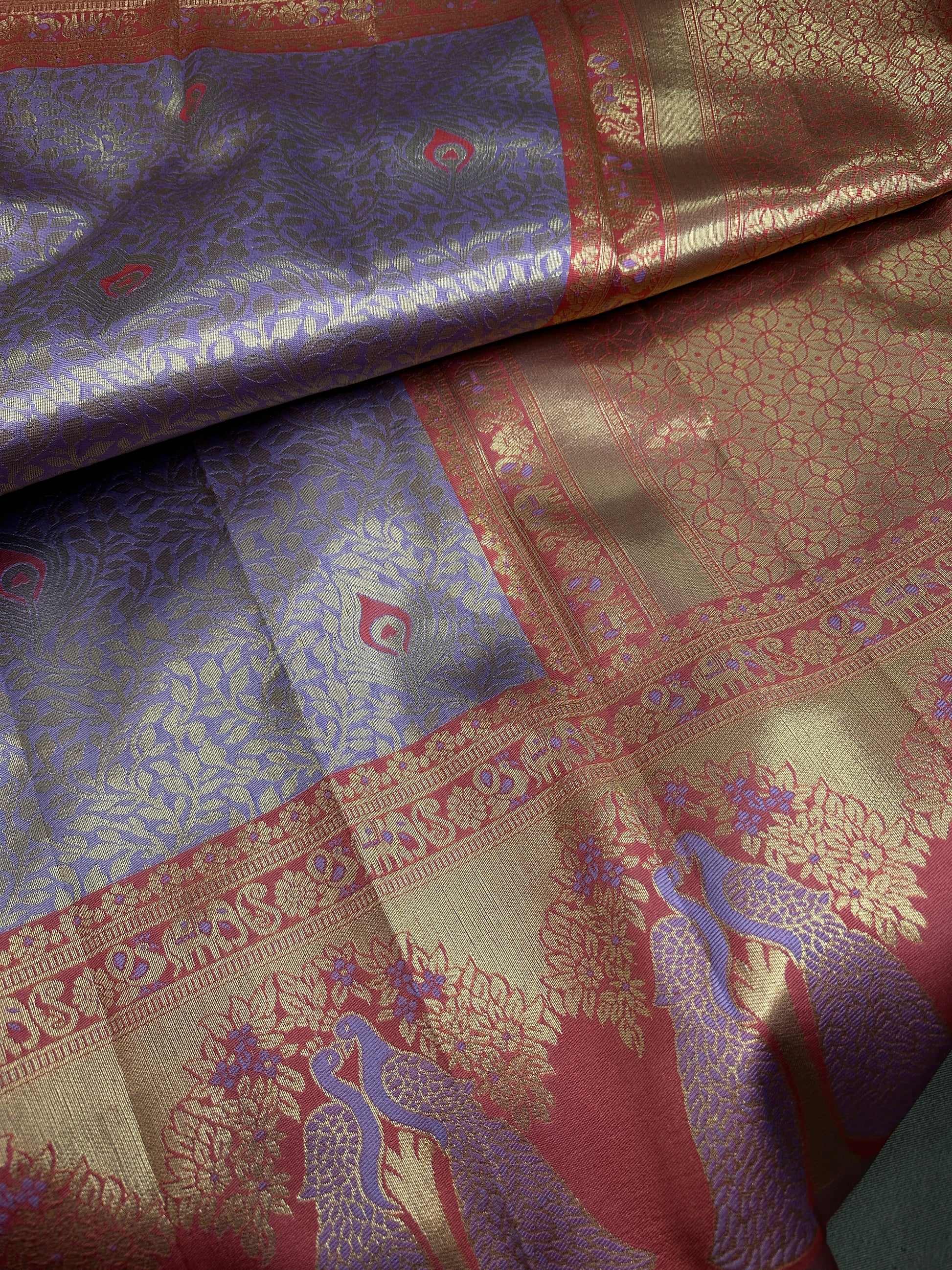 Purple Brocade Kanchi Light Weight Semi Silk Gifting Saree - 