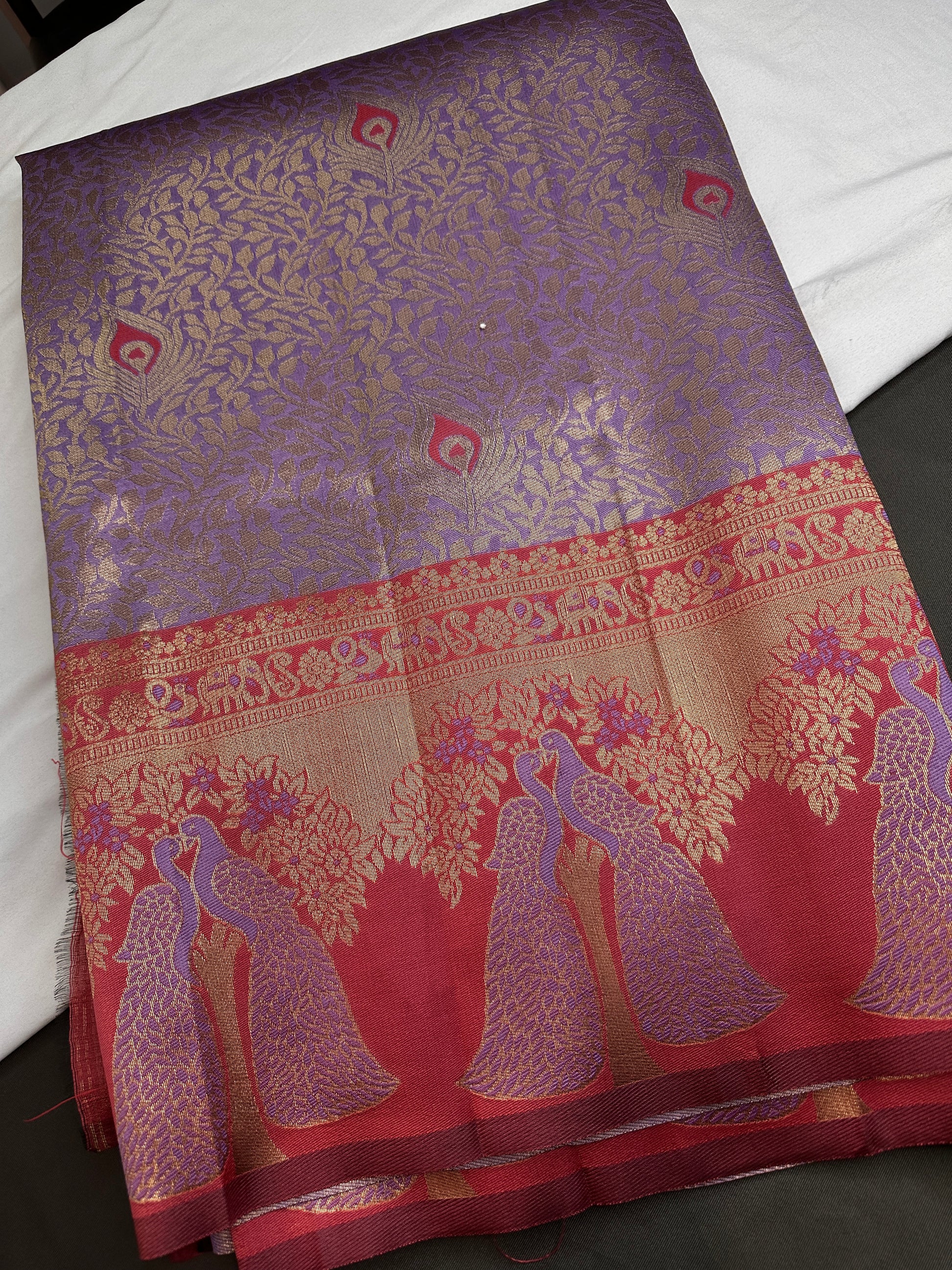 Purple Brocade Kanchi Light Weight Semi Silk Gifting Saree - 