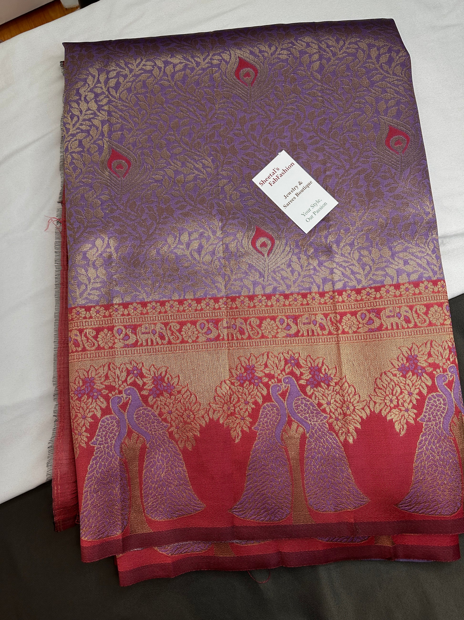 Purple Brocade Kanchi Light Weight Semi Silk Gifting Saree - 