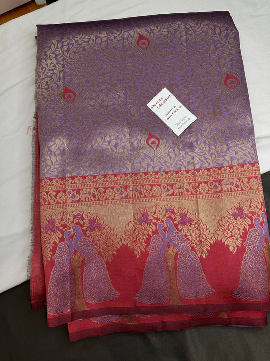 Purple Brocade Kanchi Light Weight Semi Silk Gifting Saree - 
