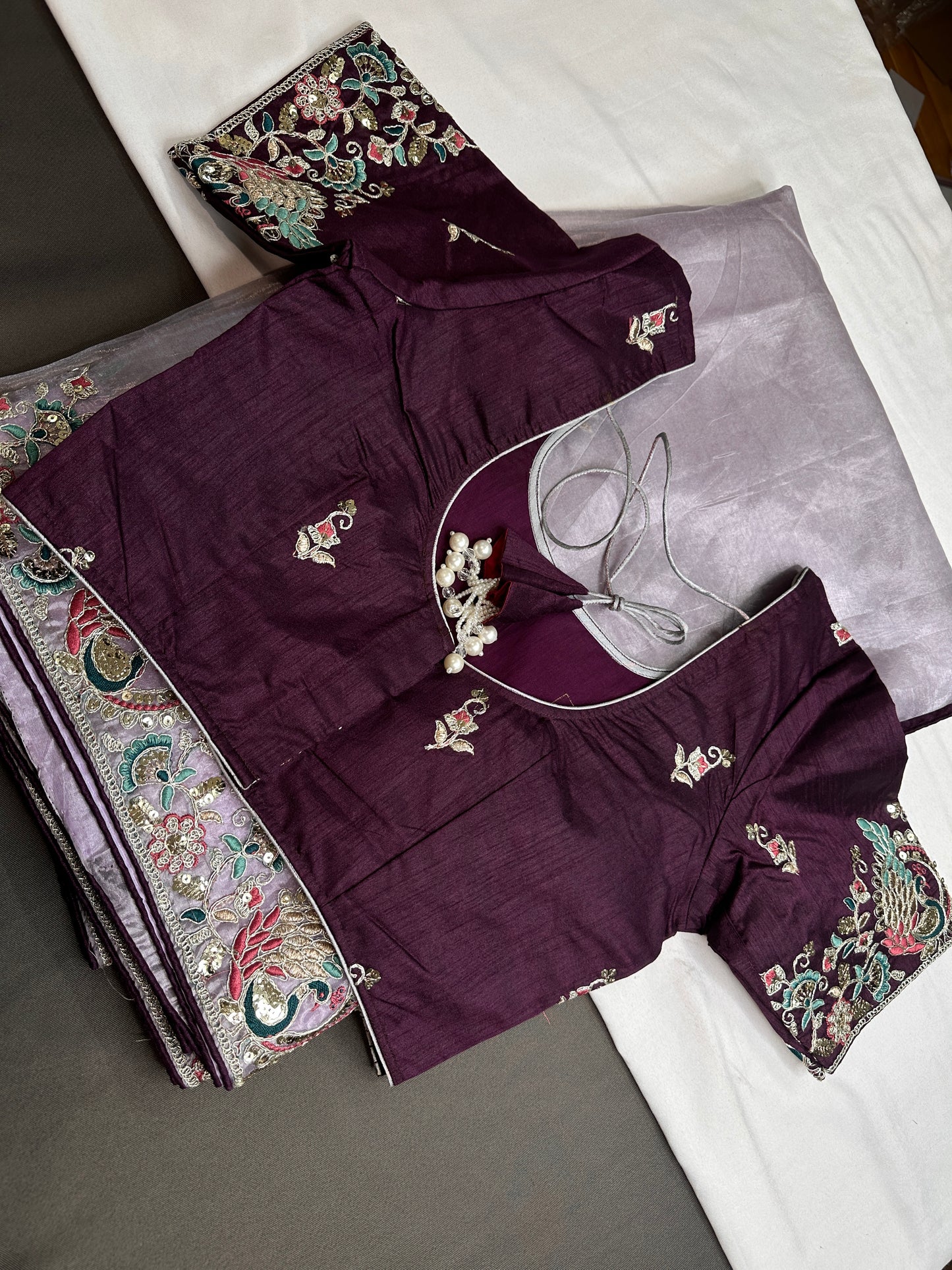 Designer Tissue Organza Lavender Purple  Embroidery Saree - 