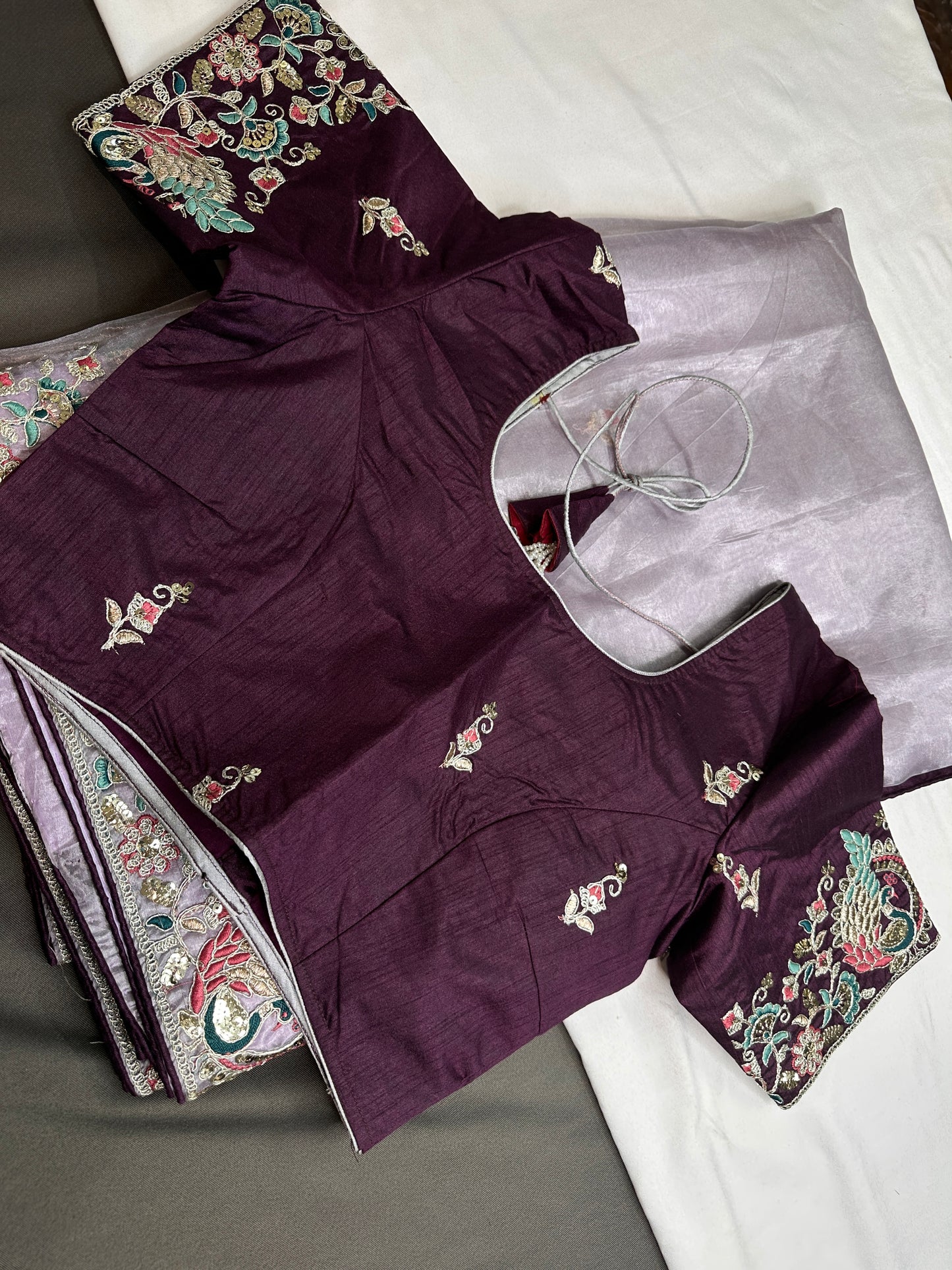 Designer Tissue Organza Lavender Purple  Embroidery Saree - 
