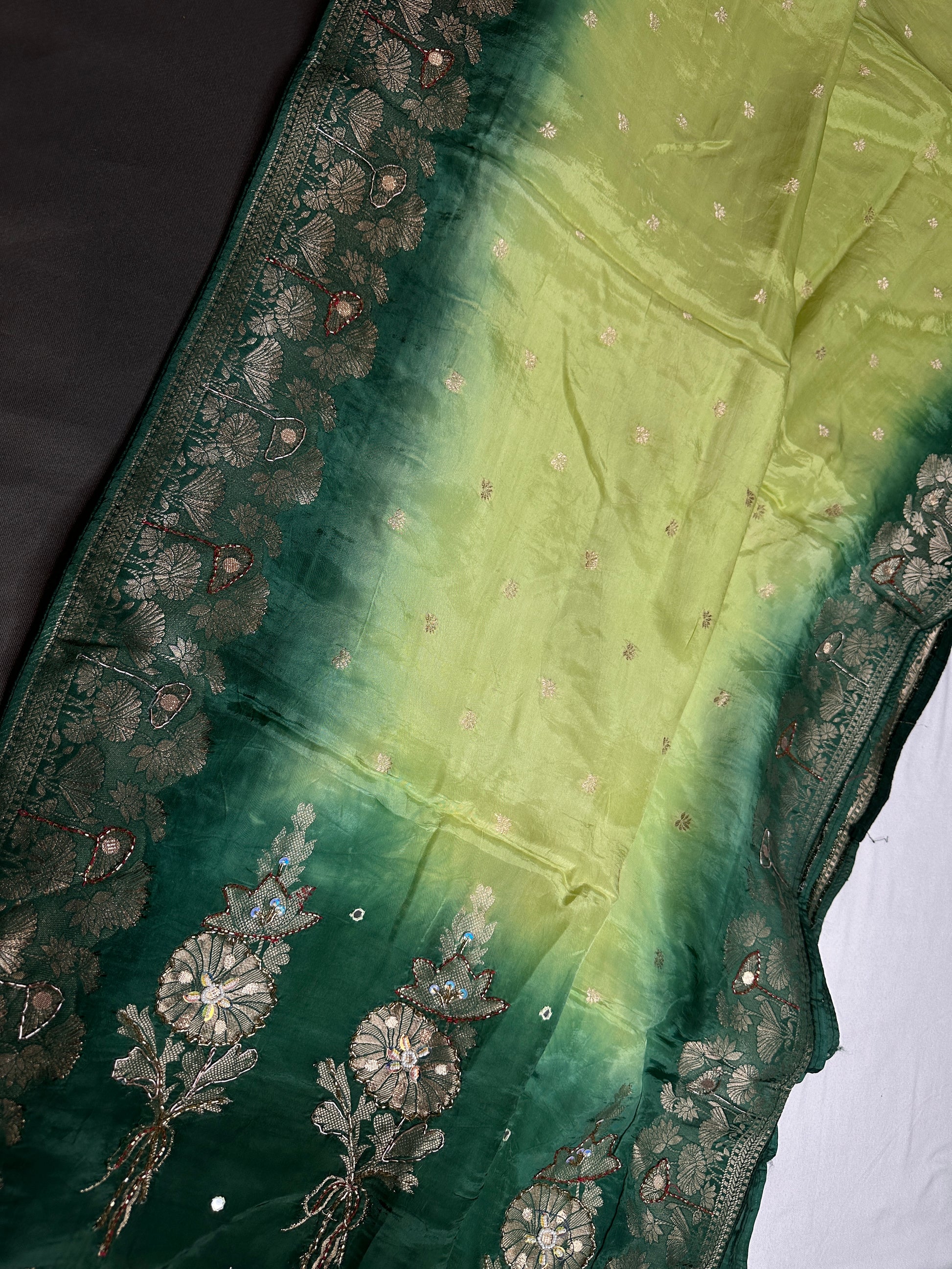 Designer Crepe  Green  Embroidery  Saree - 