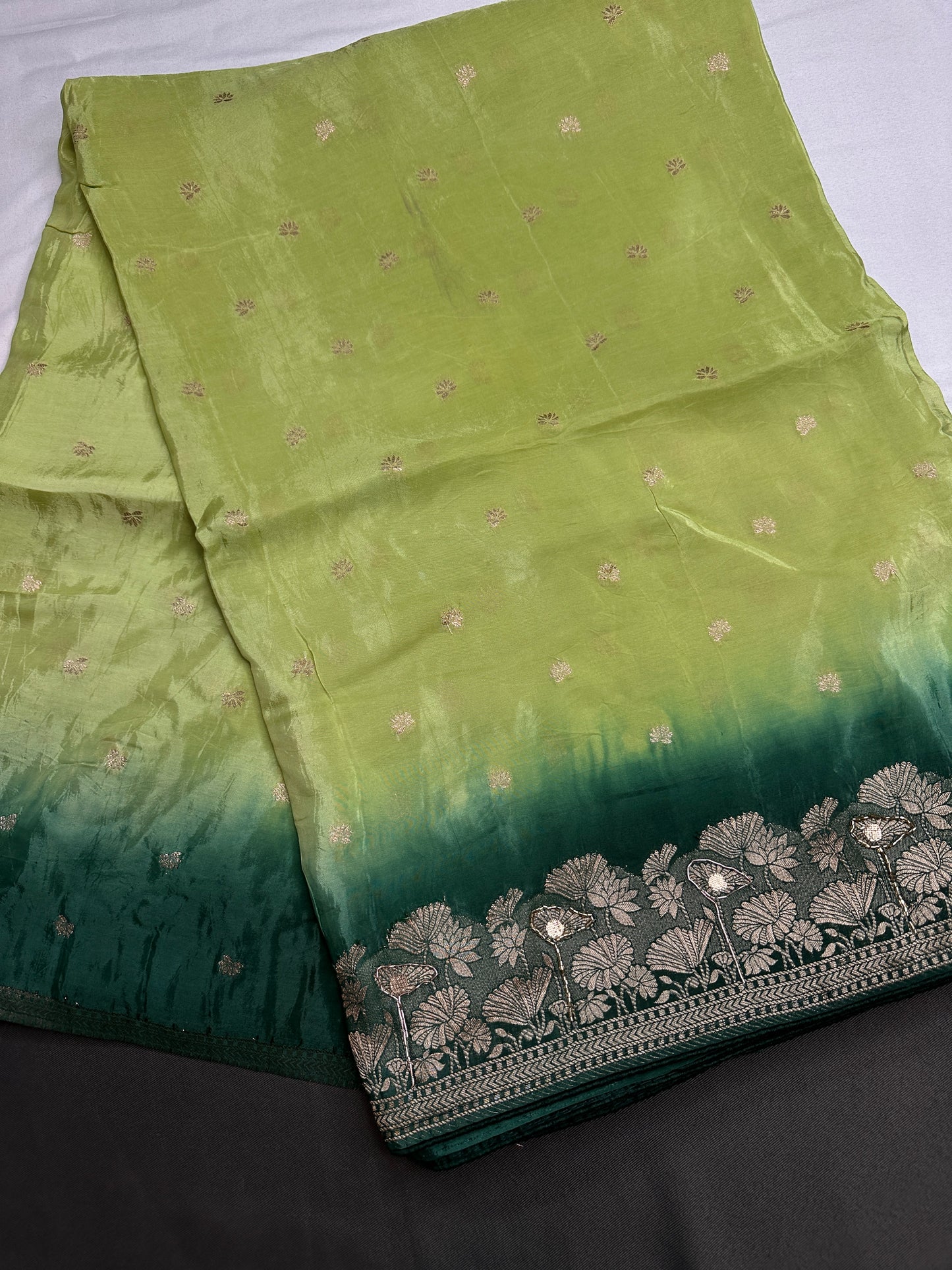 Designer Crepe  Green  Embroidery  Saree - 
