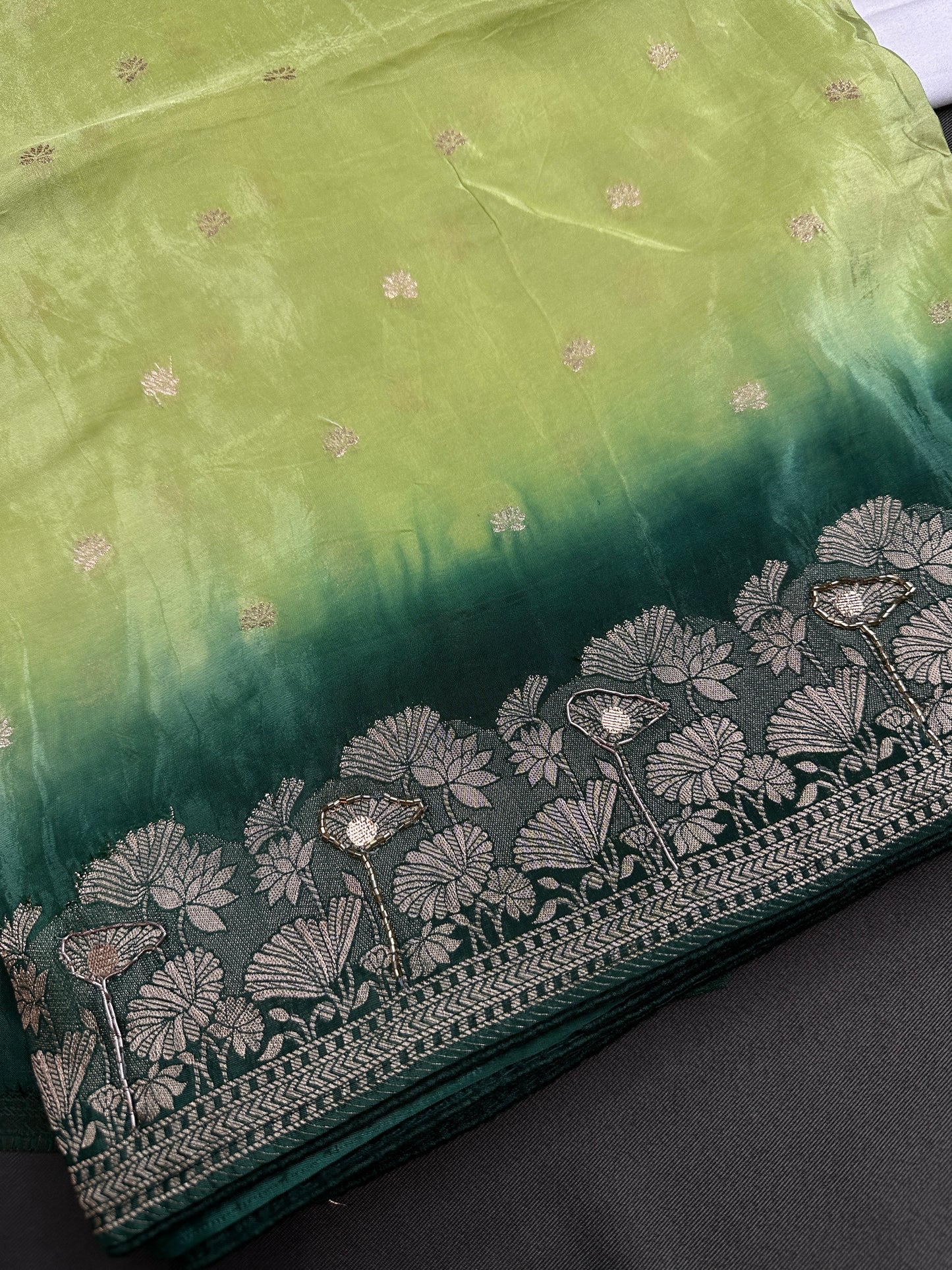 Designer Crepe  Green  Embroidery  Saree - 