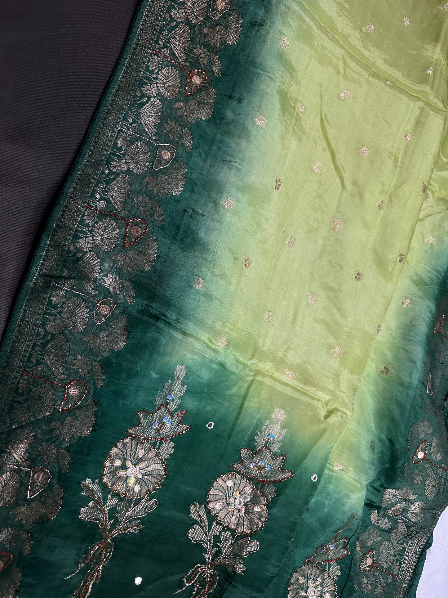 Designer Crepe  Green  Embroidery  Saree - 
