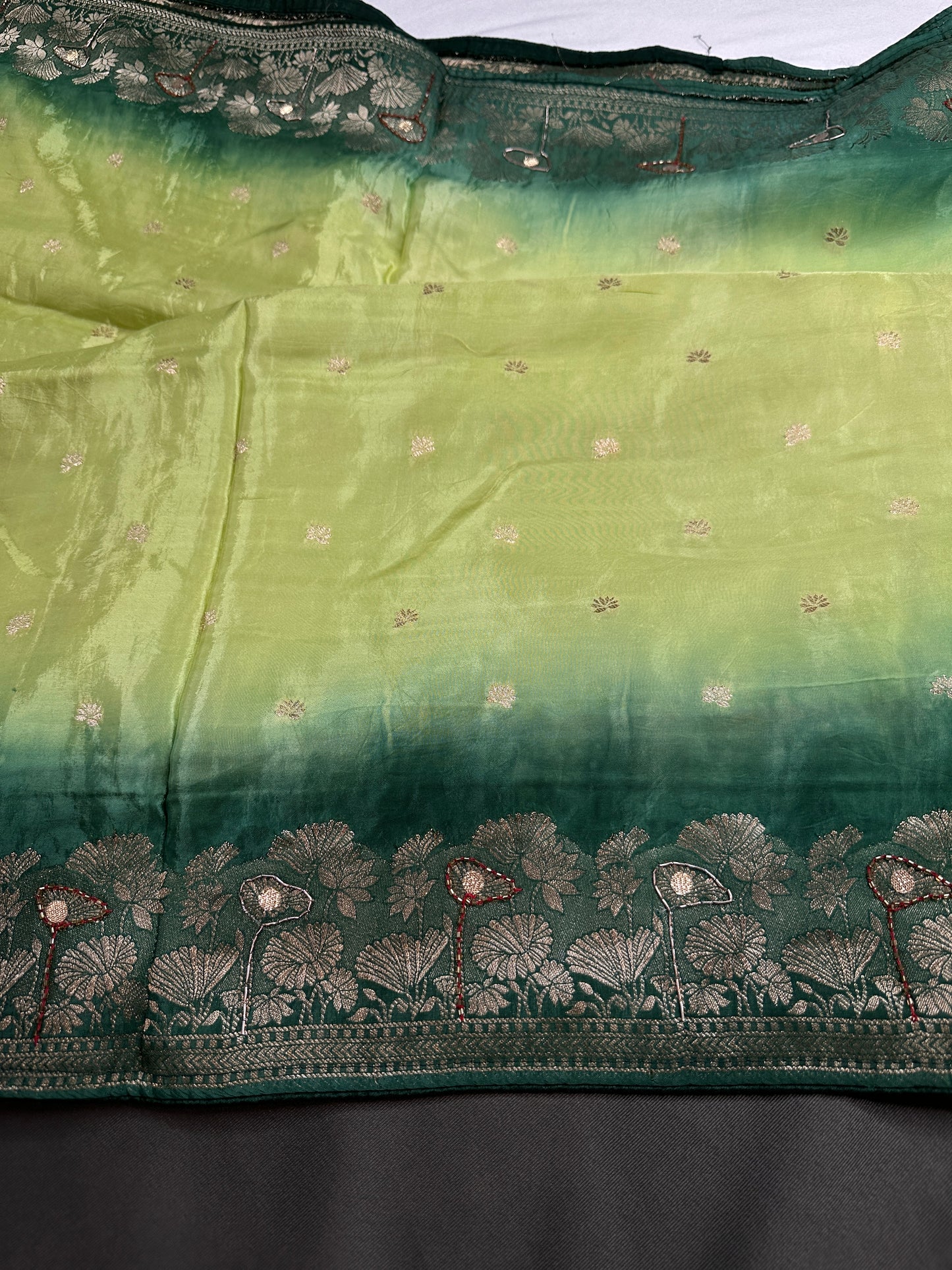 Designer Crepe  Green  Embroidery  Saree - 