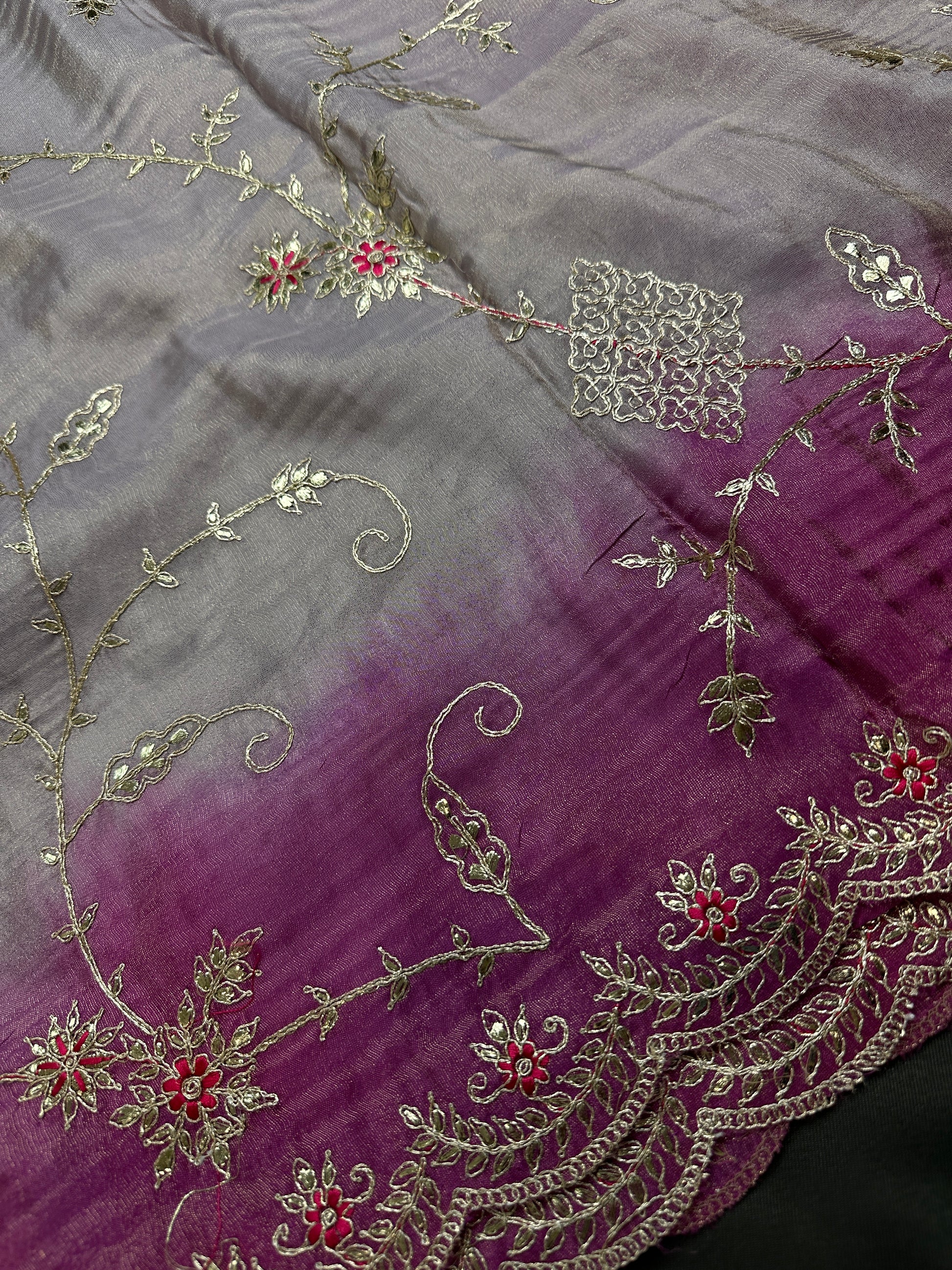 Designer Tissue Purple Pink Embroidery Gottapati Saree - 