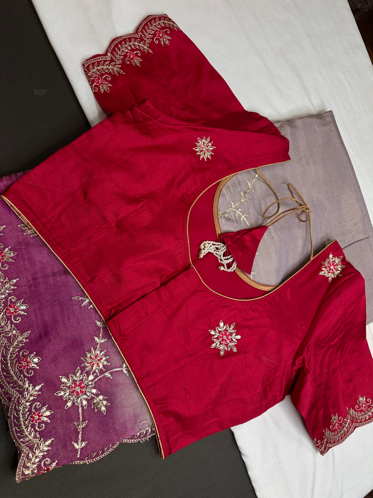 Designer Tissue Purple Pink Embroidery Gottapati Saree - 