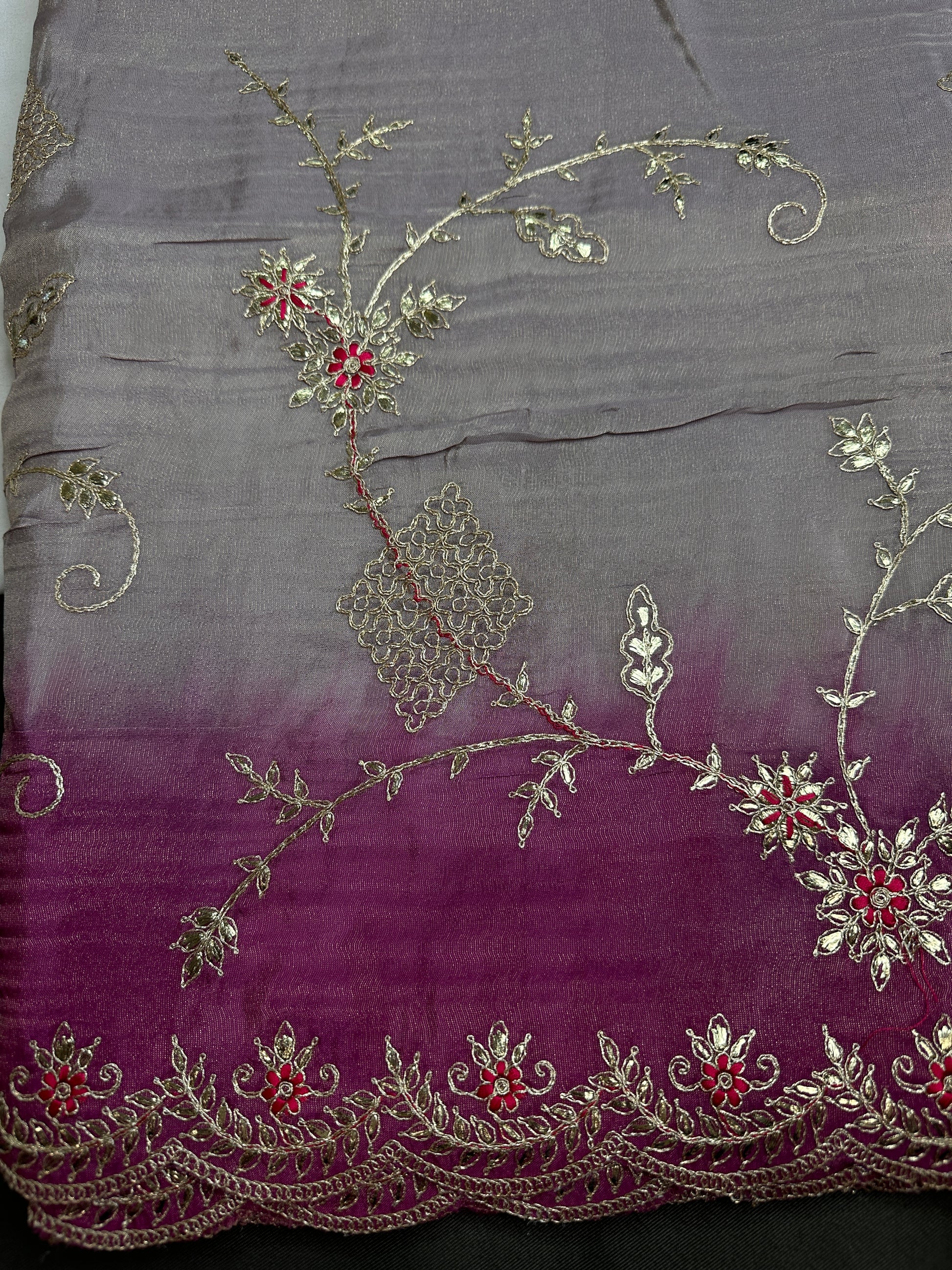 Designer Tissue Purple Pink Embroidery Gottapati Saree - 