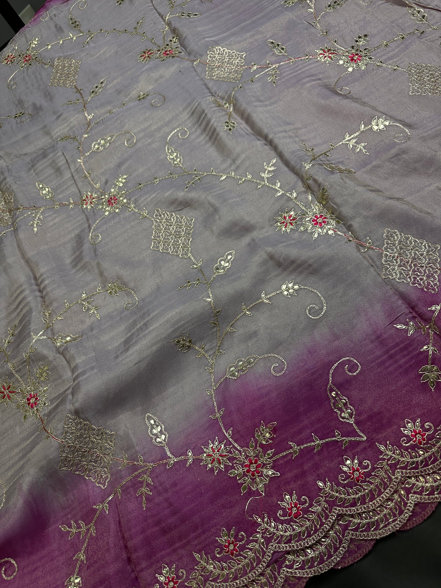 Designer Tissue Purple Pink Embroidery Gottapati Saree - 