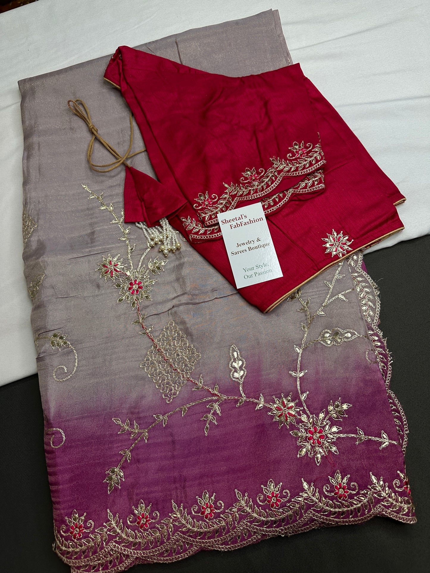 Designer Tissue Purple Pink Embroidery Gottapati Saree - 
