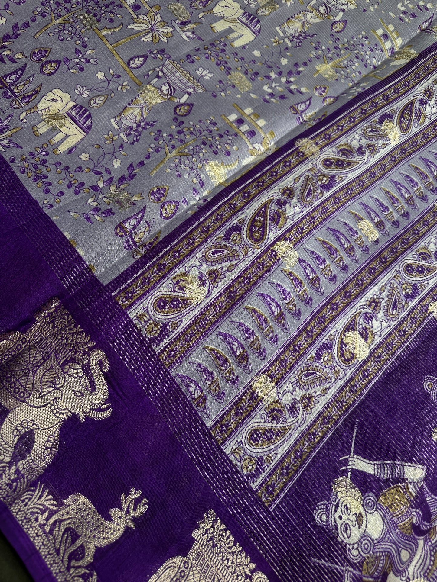 Kalamkari Cotton Silk Purple Saree - 