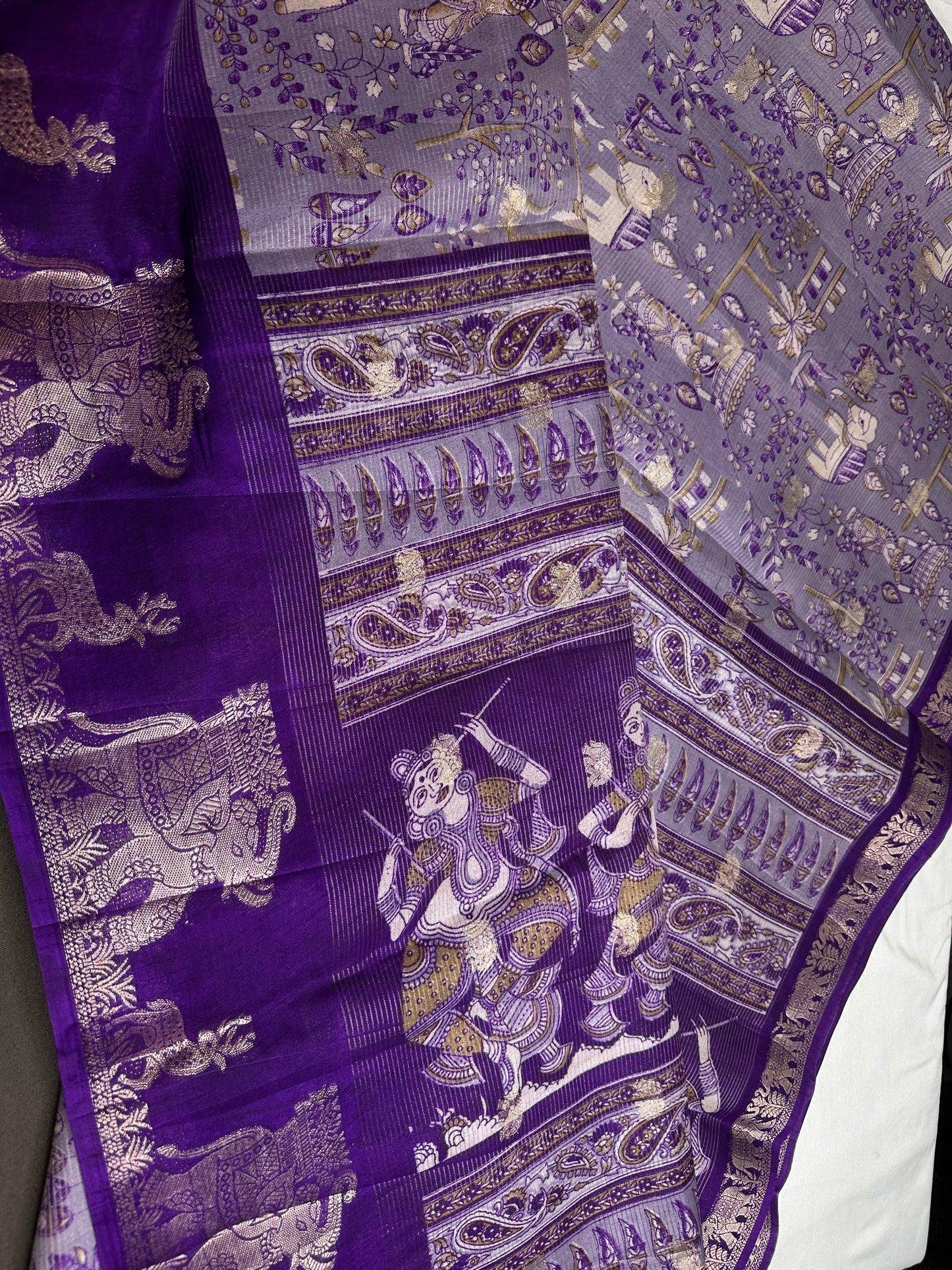 Kalamkari Cotton Silk Purple Saree - 