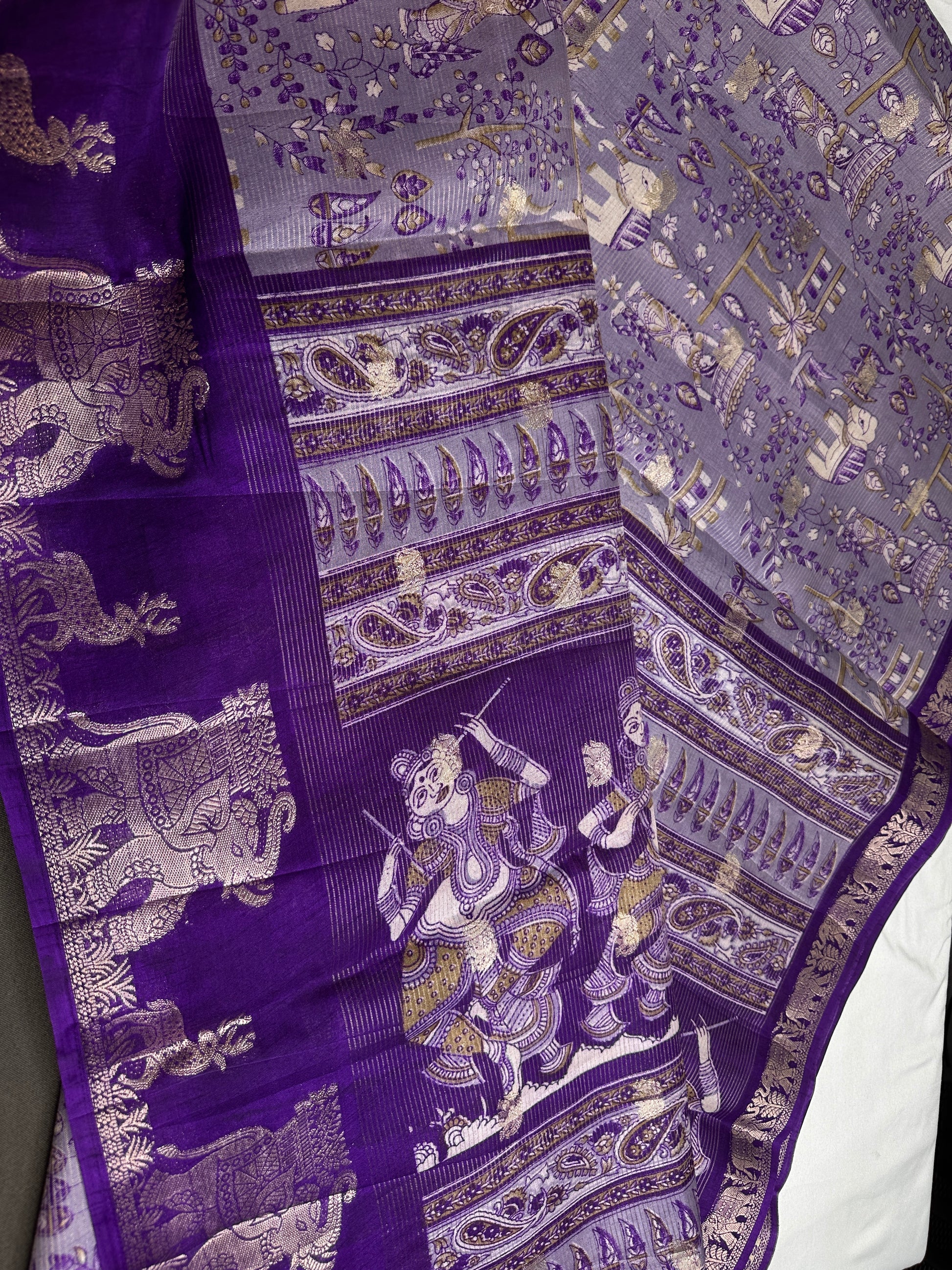 Kalamkari Cotton Silk Purple Saree - 