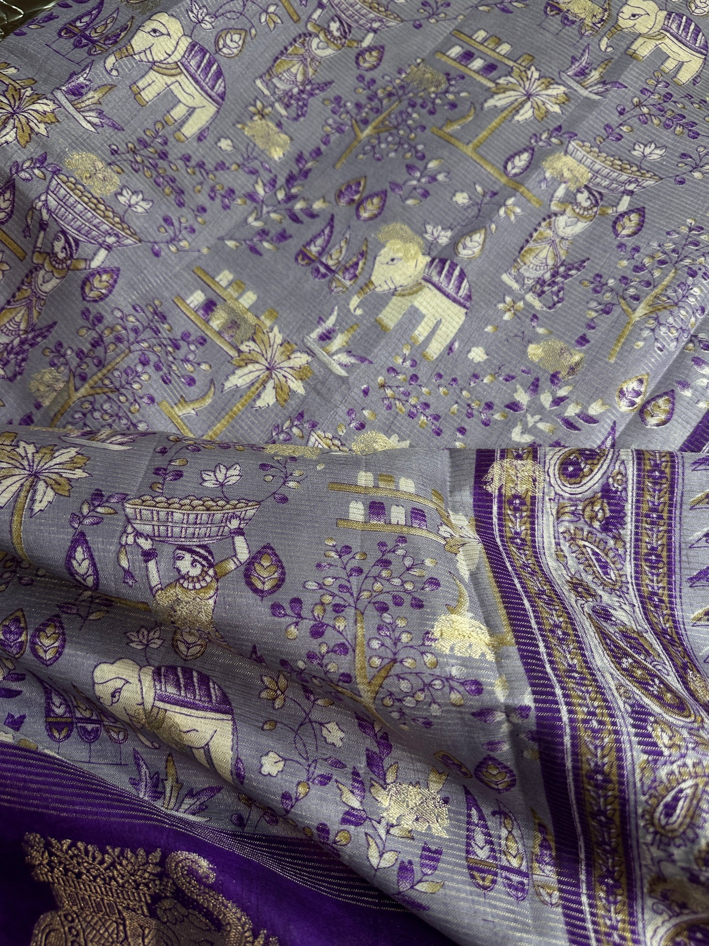 Kalamkari Cotton Silk Purple Saree - 